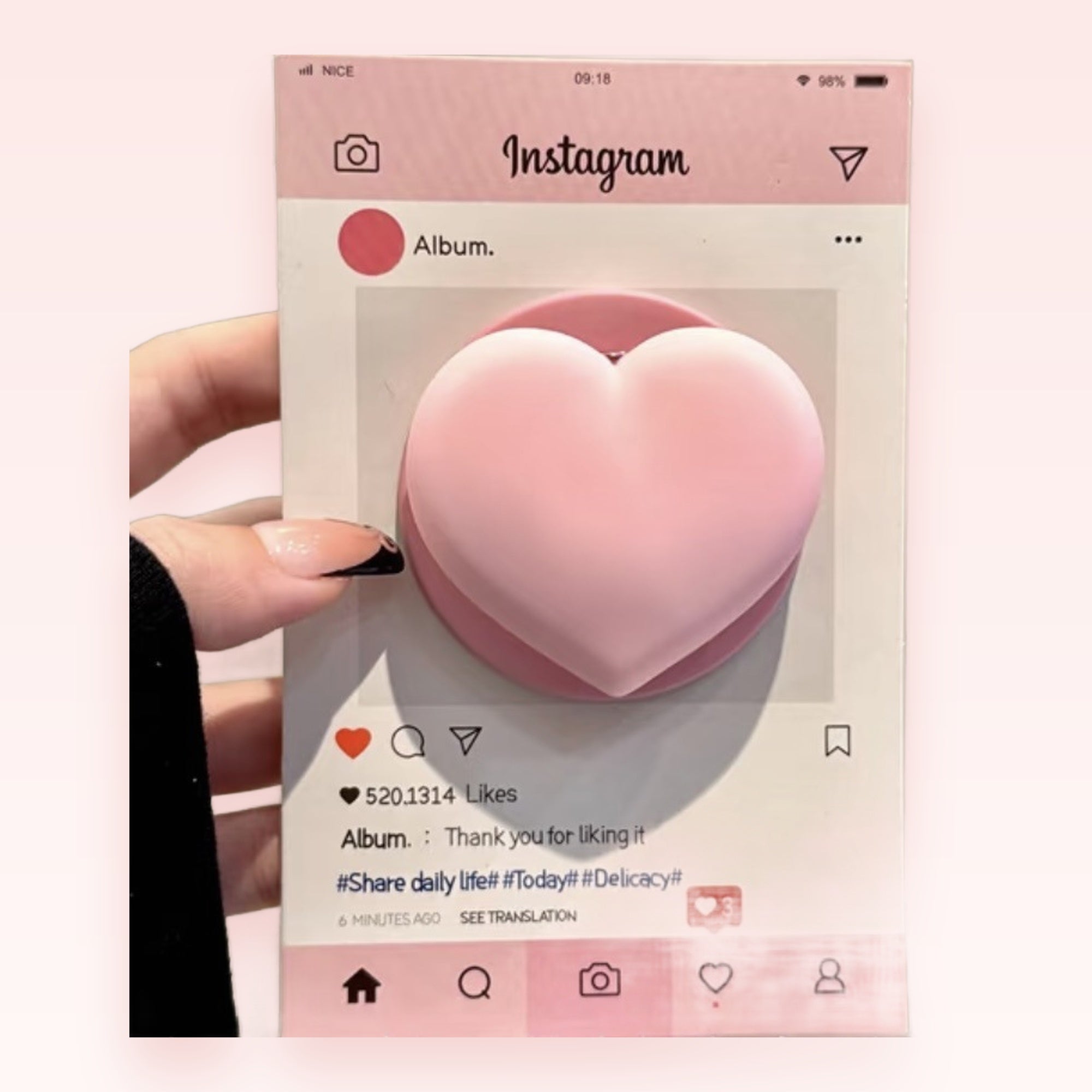 Pink Heart Instagram Phone Grip | Cute Pop Socket Stand for Aesthetic Phones