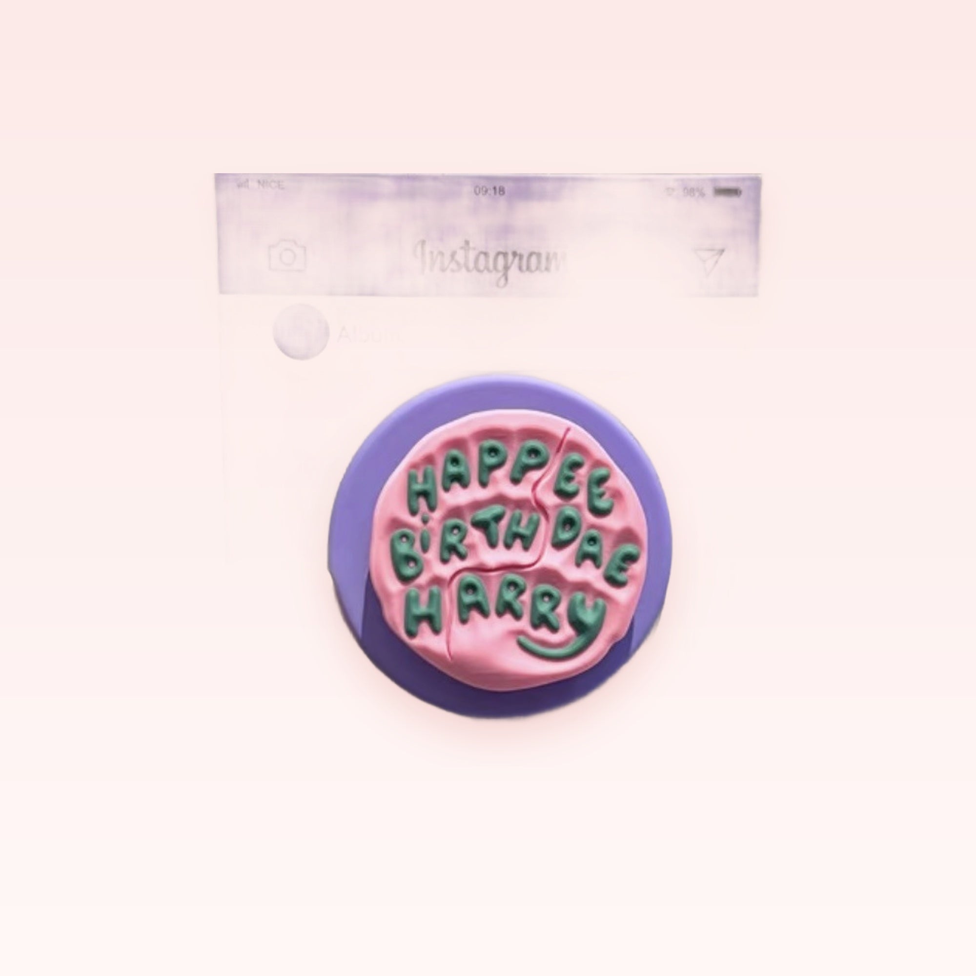 HAPPEE BIRTHDAE HARRY Cake Phone Grip | Kawaii Purple Pink Pop Socket Stand