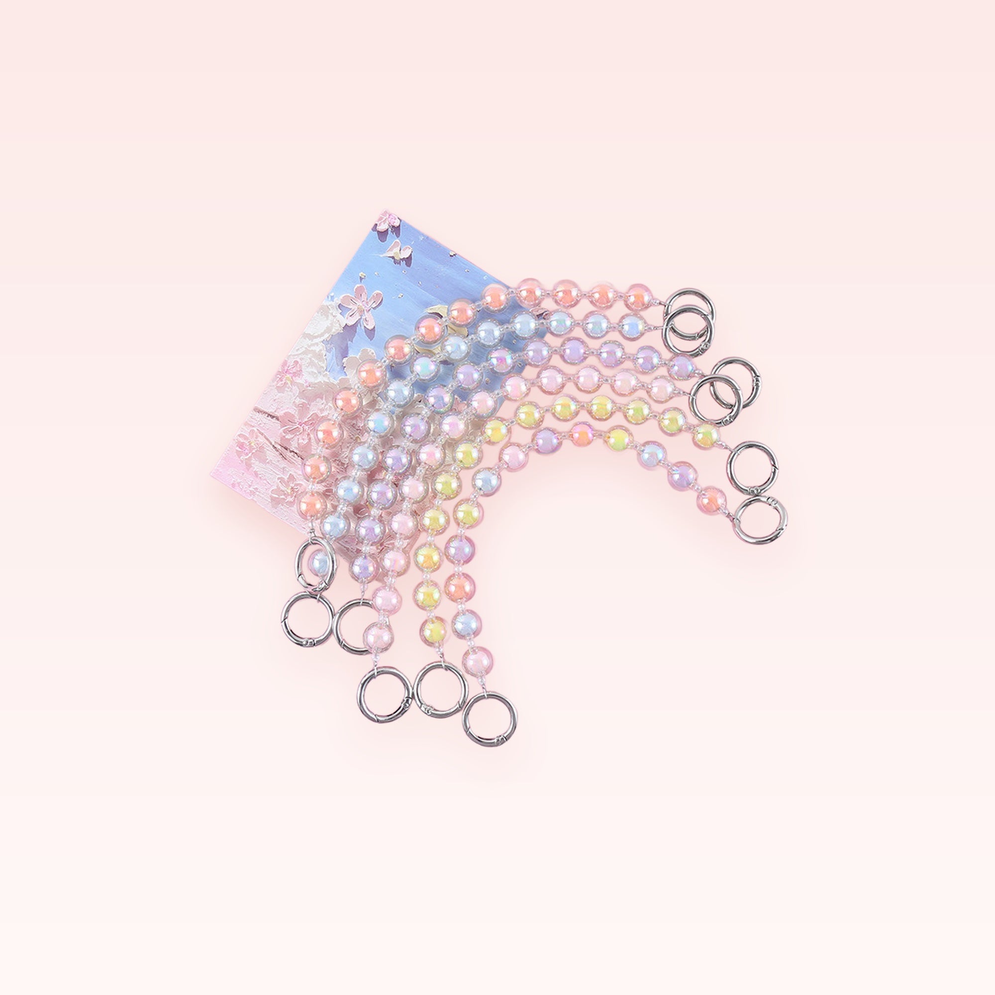 Iridescent Pastel Pearl Phone Charm Strap | Cute Beaded Wrist Lanyard