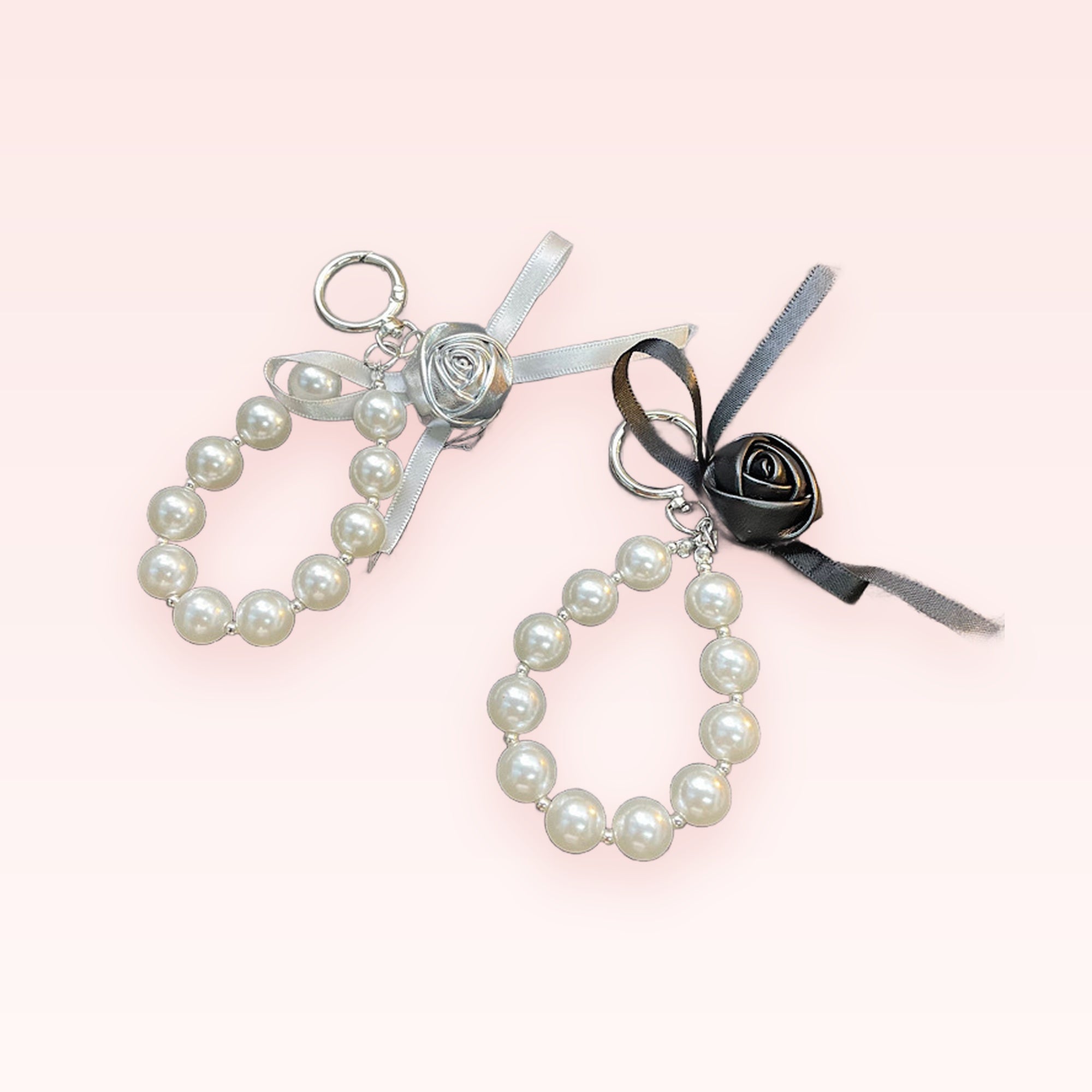 Aesthetic Pearl Rose Phone Charm Strap | Elegant Beaded Wrist Lanyard