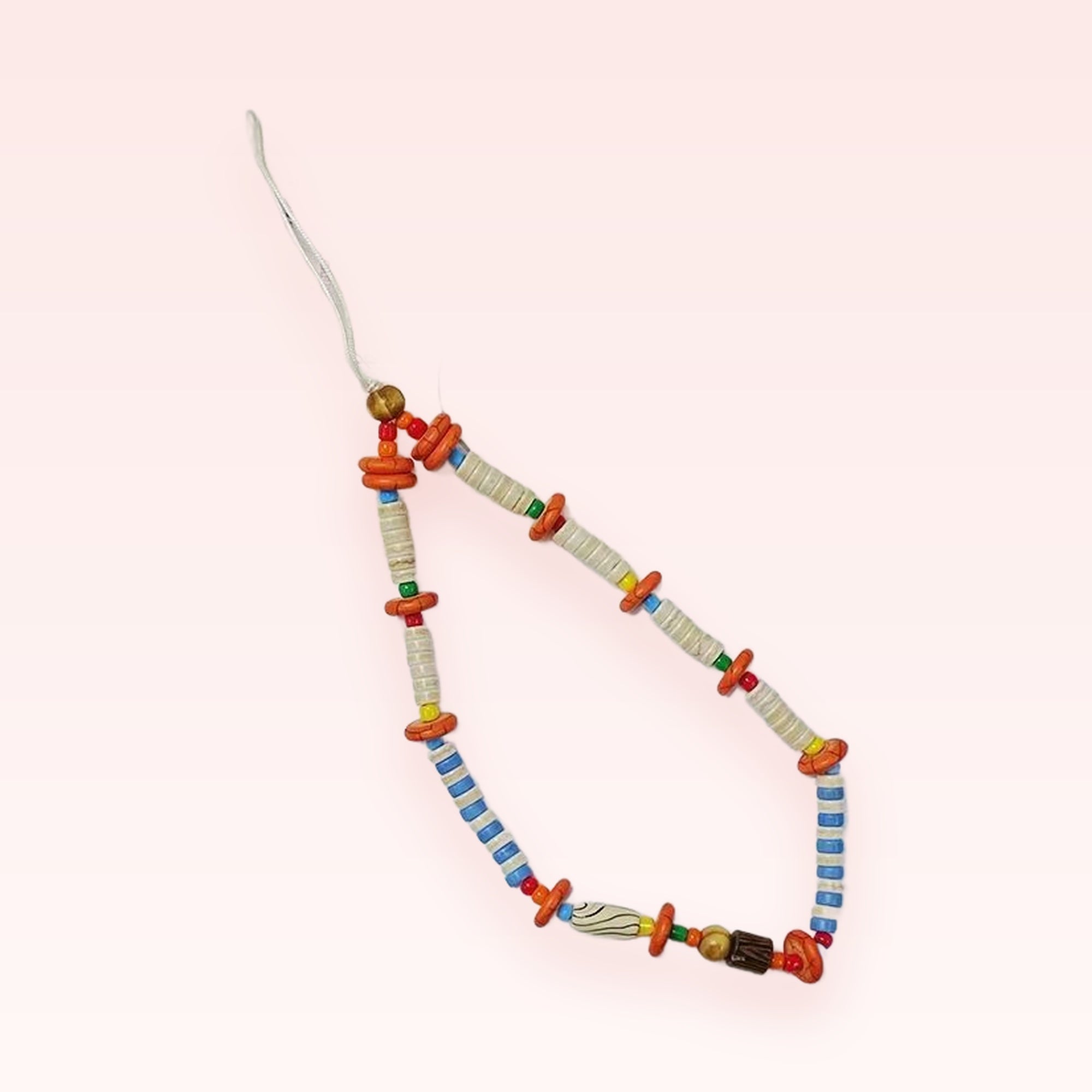 Boho Beaded Phone Charm Strap | Colorful Clay & Shell Bead Wrist Lanyard
