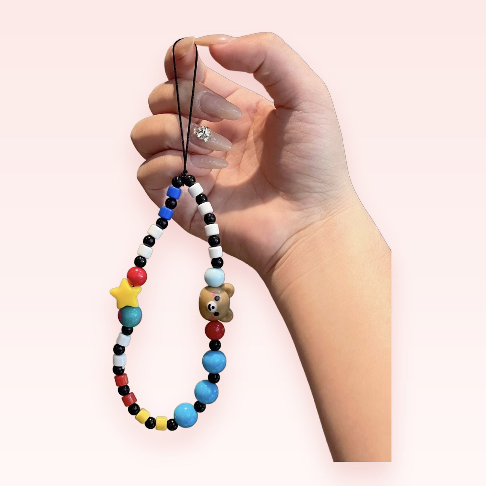 Colorful Beaded Bear & Star Phone Charm | Kawaii Y2K Wrist Strap Lanyard