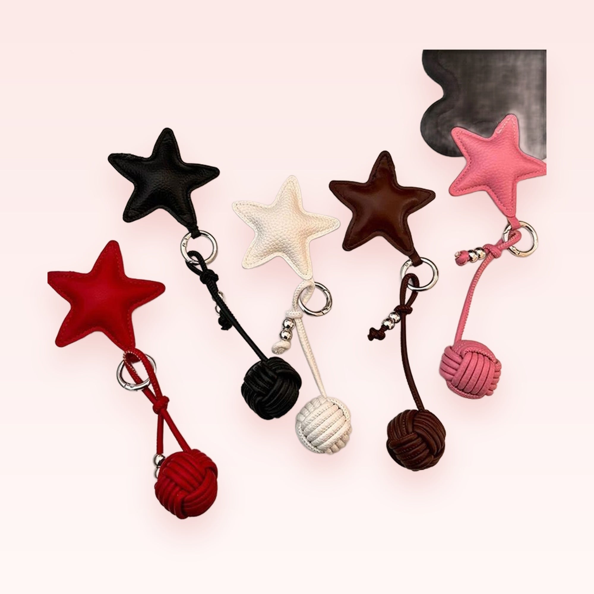 Kawaii Star Leather Phone Charm | Cute Braided Knot Wrist Strap