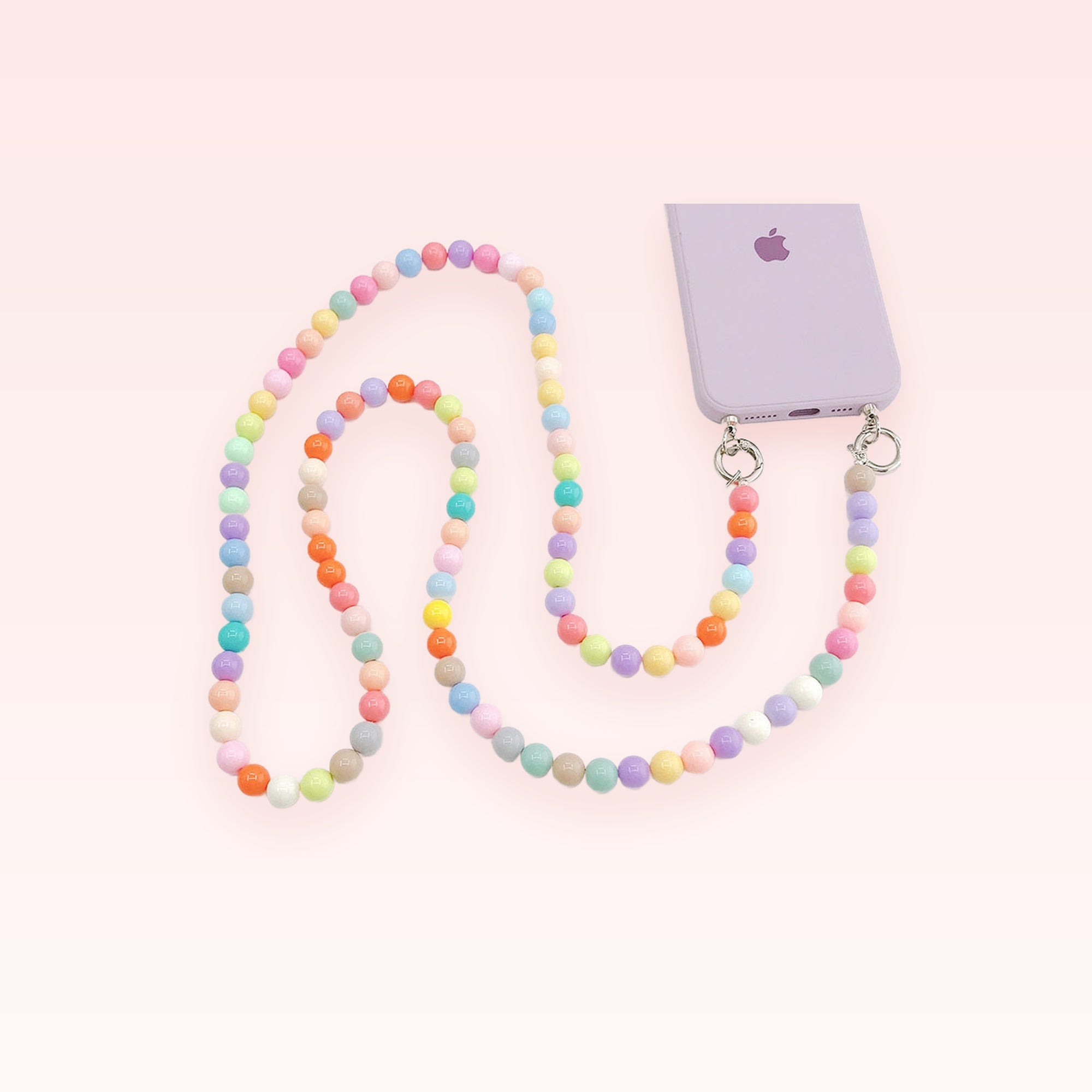 Pastel Rainbow Beaded Phone Charm Lanyard | Cute Silicone Bead Phone Strap