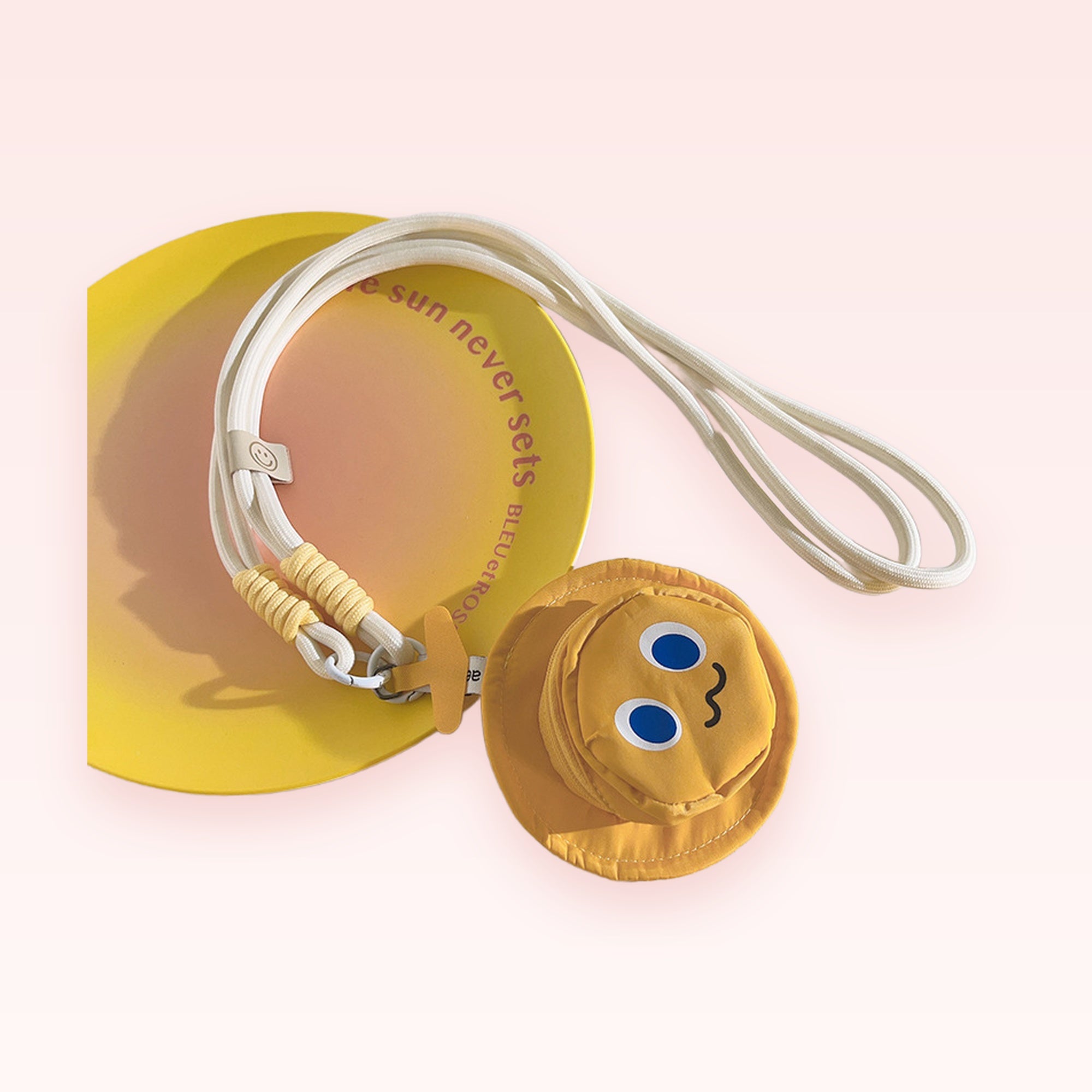 Cute Yellow Bucket Hat Phone Charm Lanyard | Aesthetic Smiley Face Neck Strap