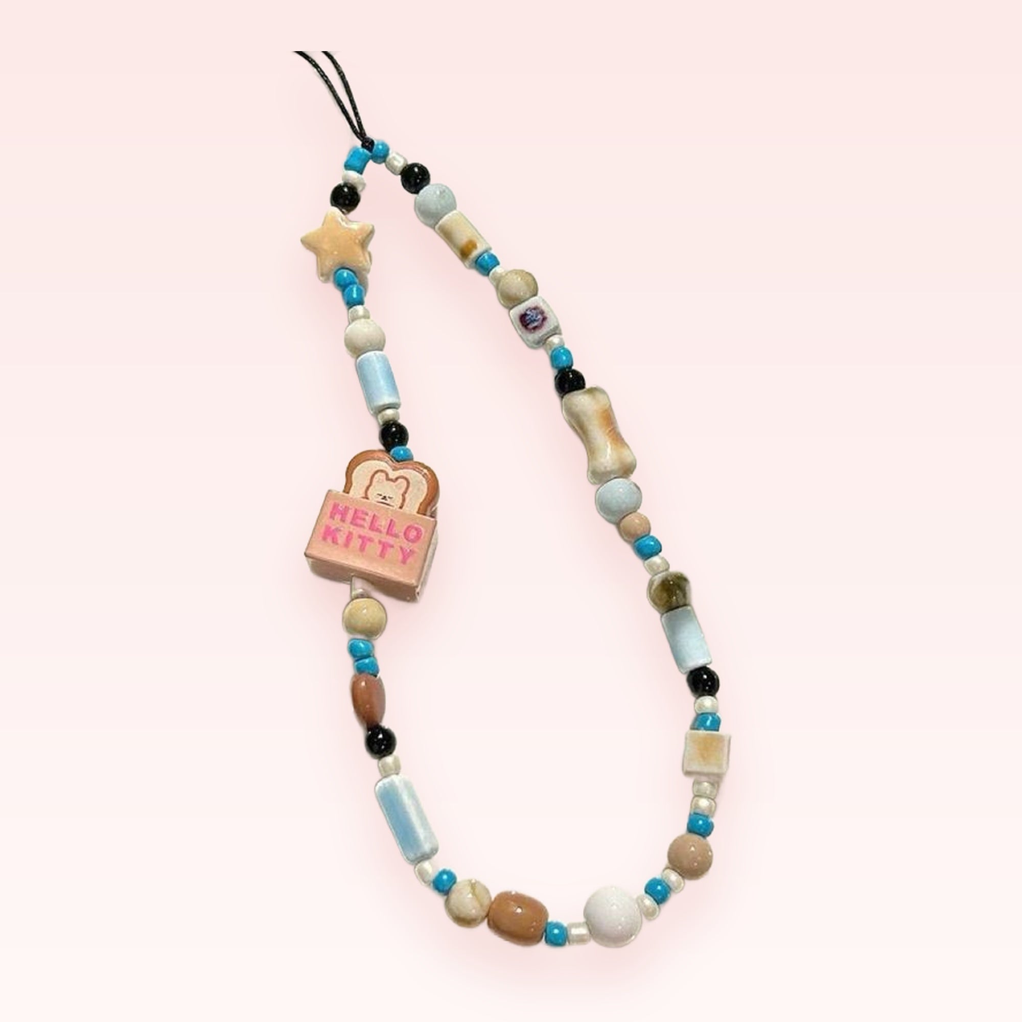 Kawaii Hello Kitty Toast Phone Charm | Aesthetic Beaded Wrist Lanyard