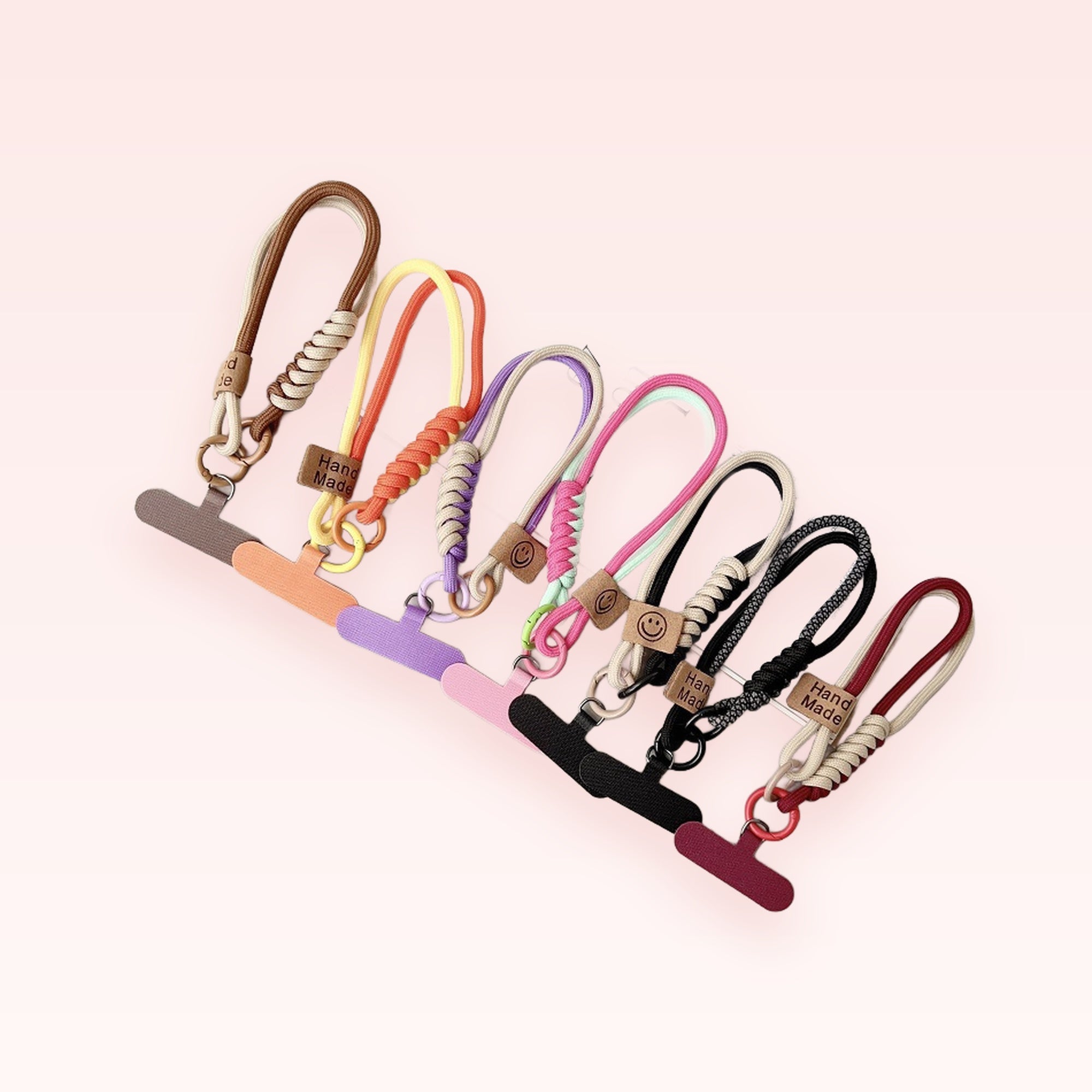 Braided Rope Phone Charm Strap | Colorful Hand-Woven Wrist Lanyard with Smiley Face Tag