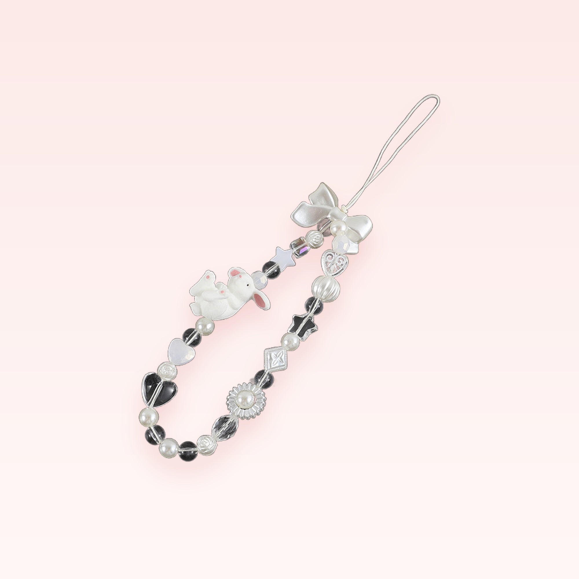 Kawaii Bunny Pearl Phone Charm Strap | Cute Beaded Wrist Lanyard