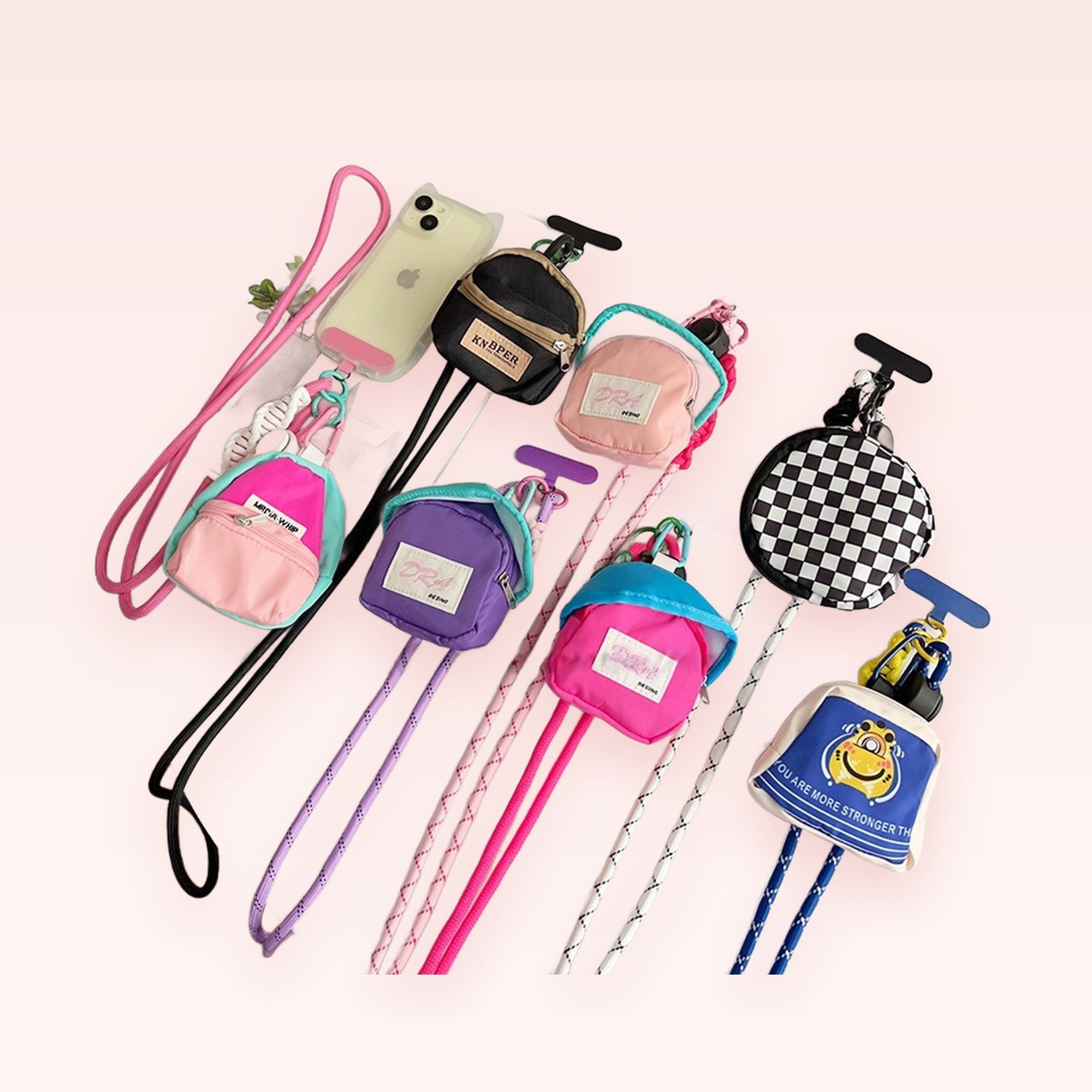 SIMPLYBUBBI — Mini Backpack & Checkered Pouch Lanyard | Cute Phone Strap