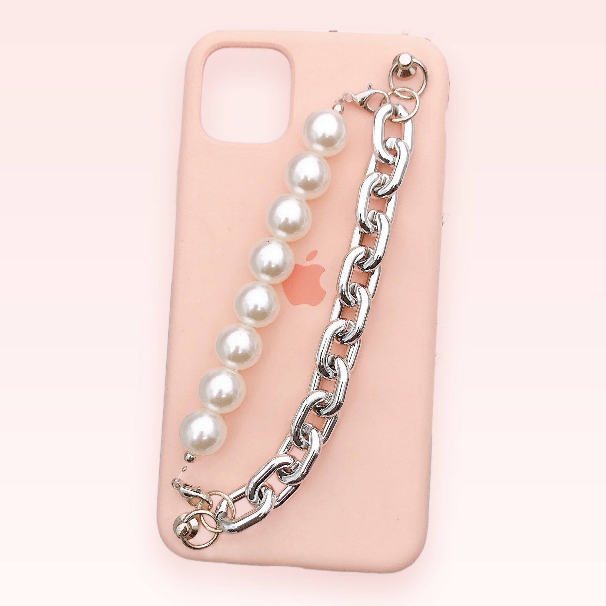 Aesthetic Pearl & Silver Chain Phone Charm | Cute Wrist Strap Lanyard