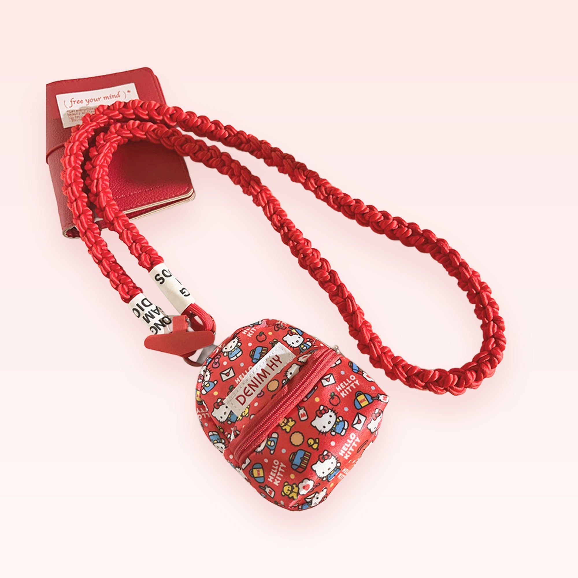 Red Braided Hello Kitty Phone Charm Lanyard | Kawaii Mini Backpack Phone Strap