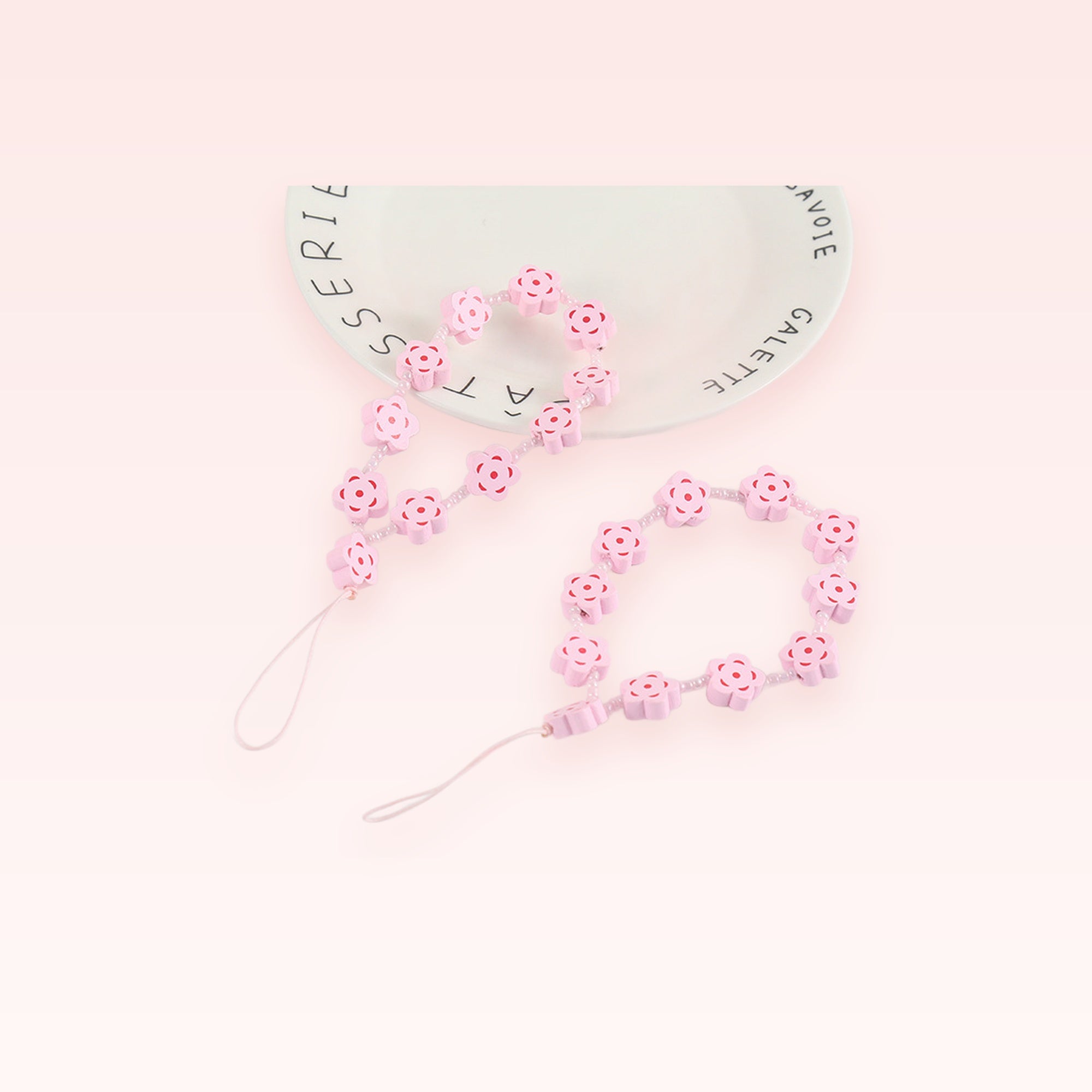 Pink Flower Bead Phone Charm Strap | Kawaii Wrist Lanyard