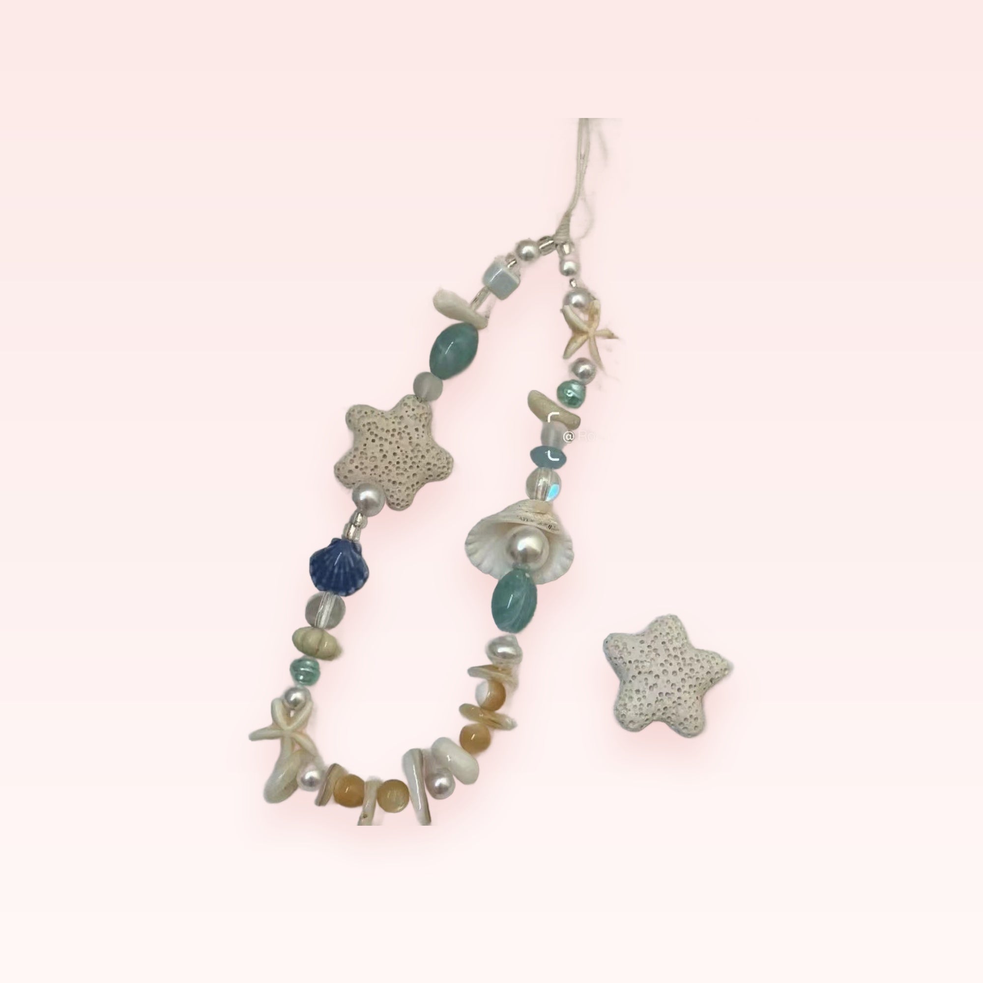 Aesthetic Seashell & Starfish Phone Charm Strap | Ocean Beaded Wrist Lanyard