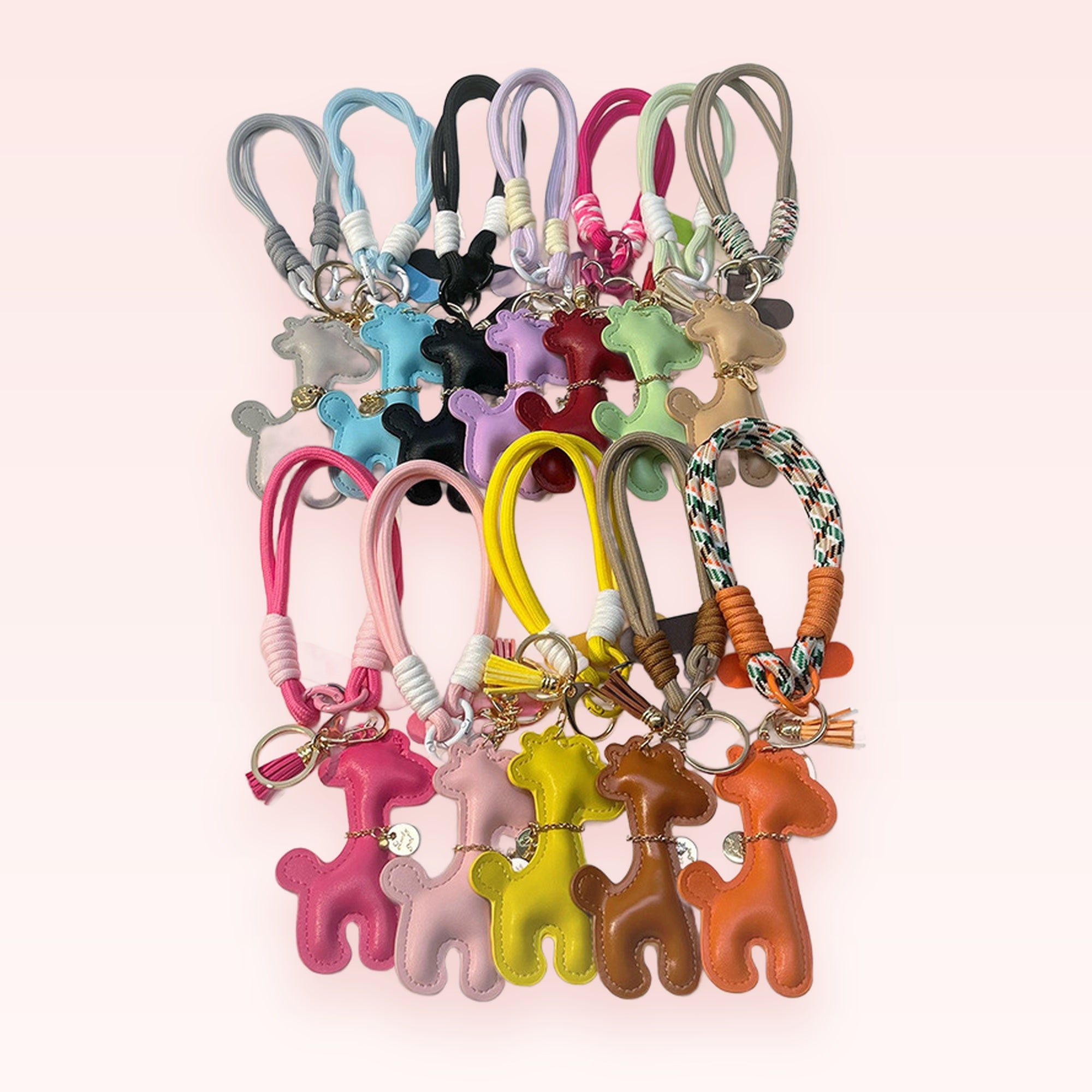 Cute Leather Giraffe Phone Charm Wristlet | Colorful Braided Strap Keychain