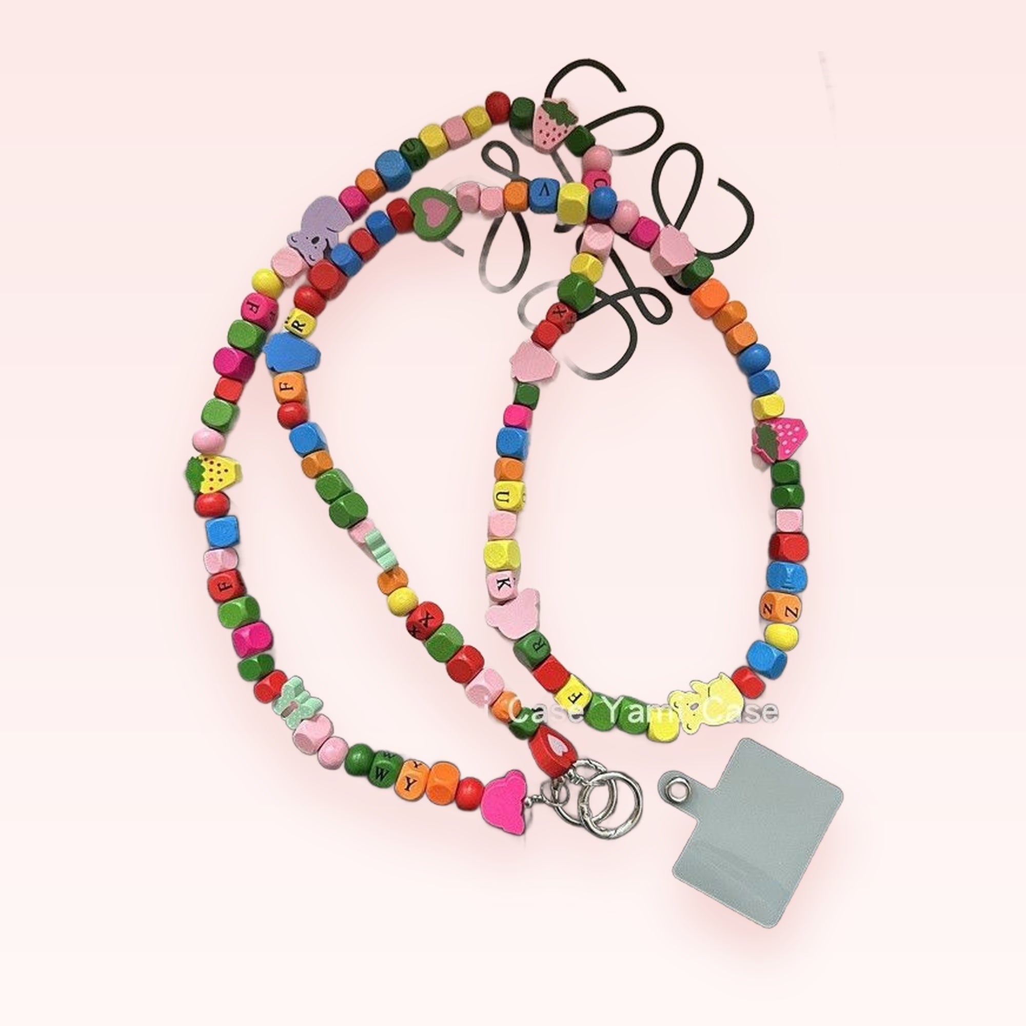 Y2K Colorful Beaded Phone Charm Lanyard | Kawaii Fruit & Animal Cube Letter Strap