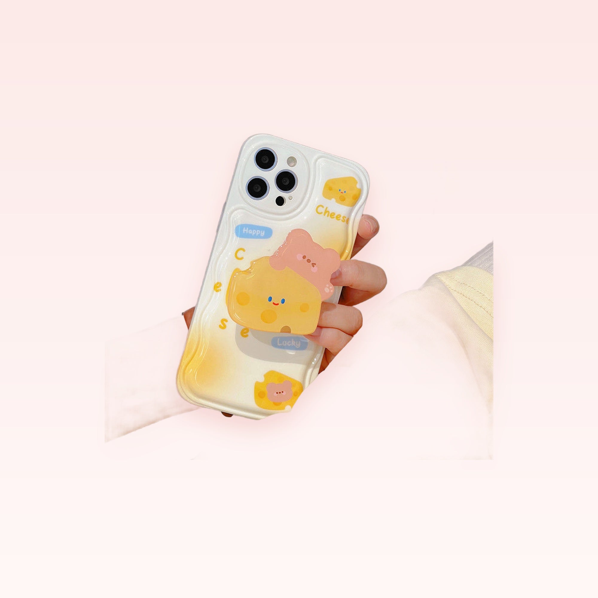 Kawaii Cheese Bear Phone Grip | Cute Pop Socket Stand | Aesthetic Phone Accessory | Gift for Her | Trendy Phone Holder