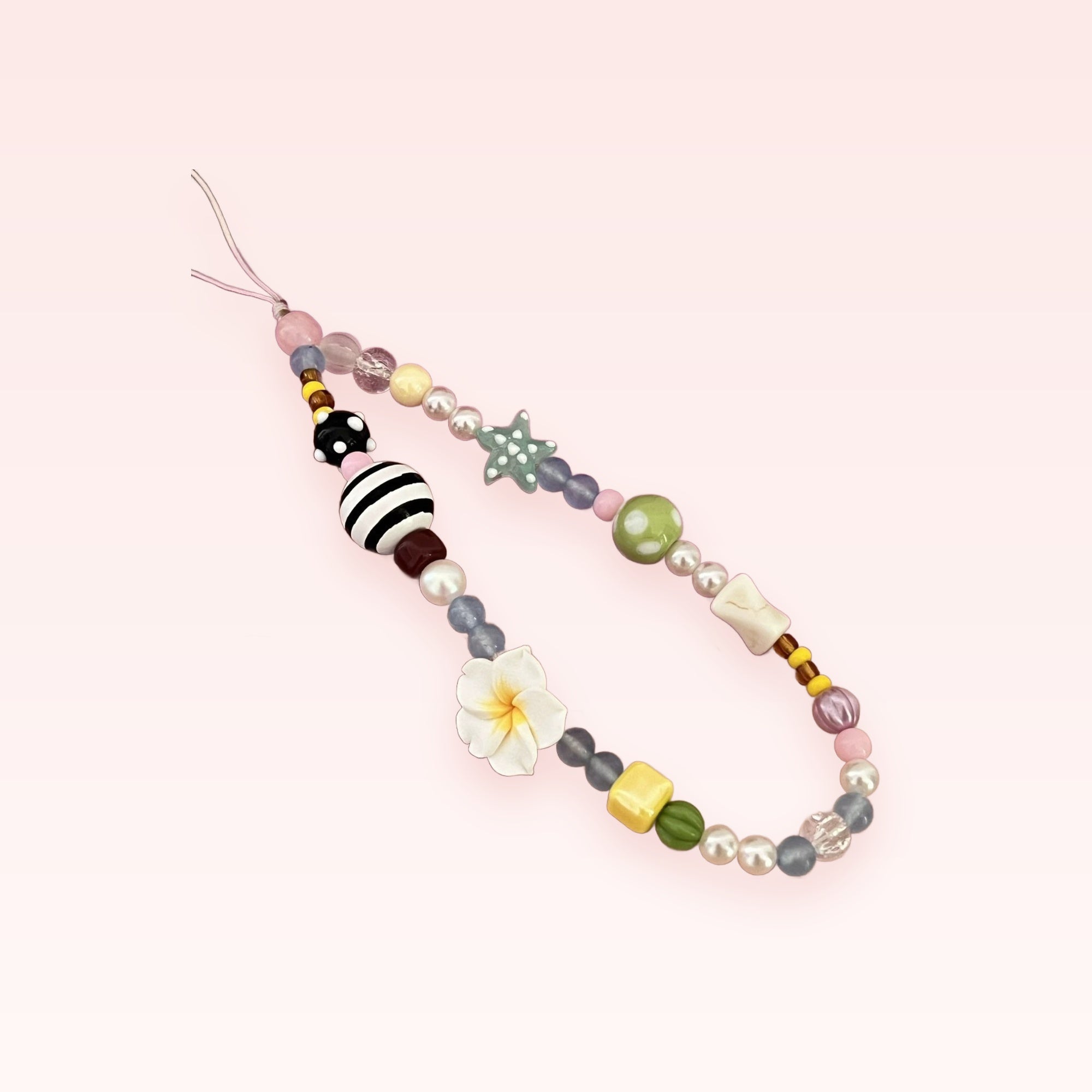 Kawaii Pastel Beaded Phone Charm Strap | Cute Pearl & Star Wrist Lanyard