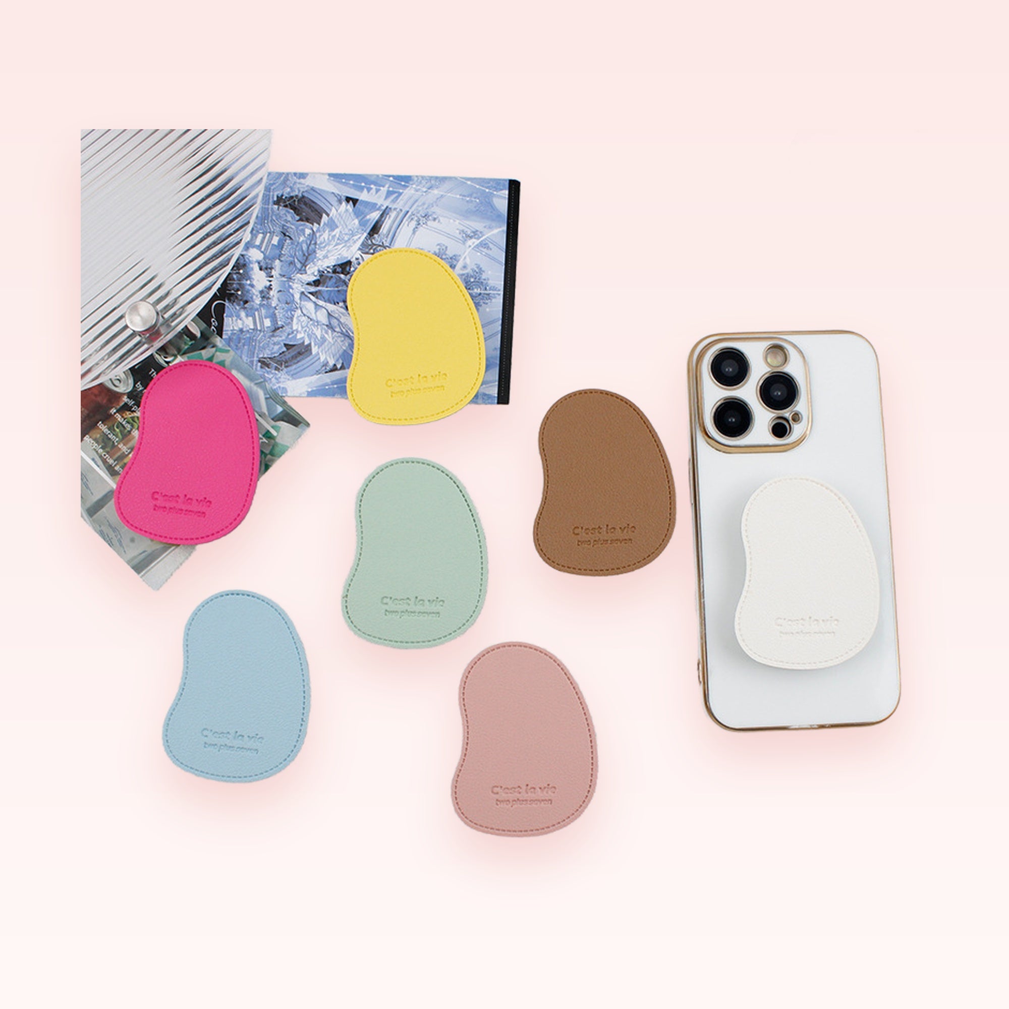 Aesthetic Irregular Shape Phone Grip | Cute Pastel Faux Leather Pop Socket Stand