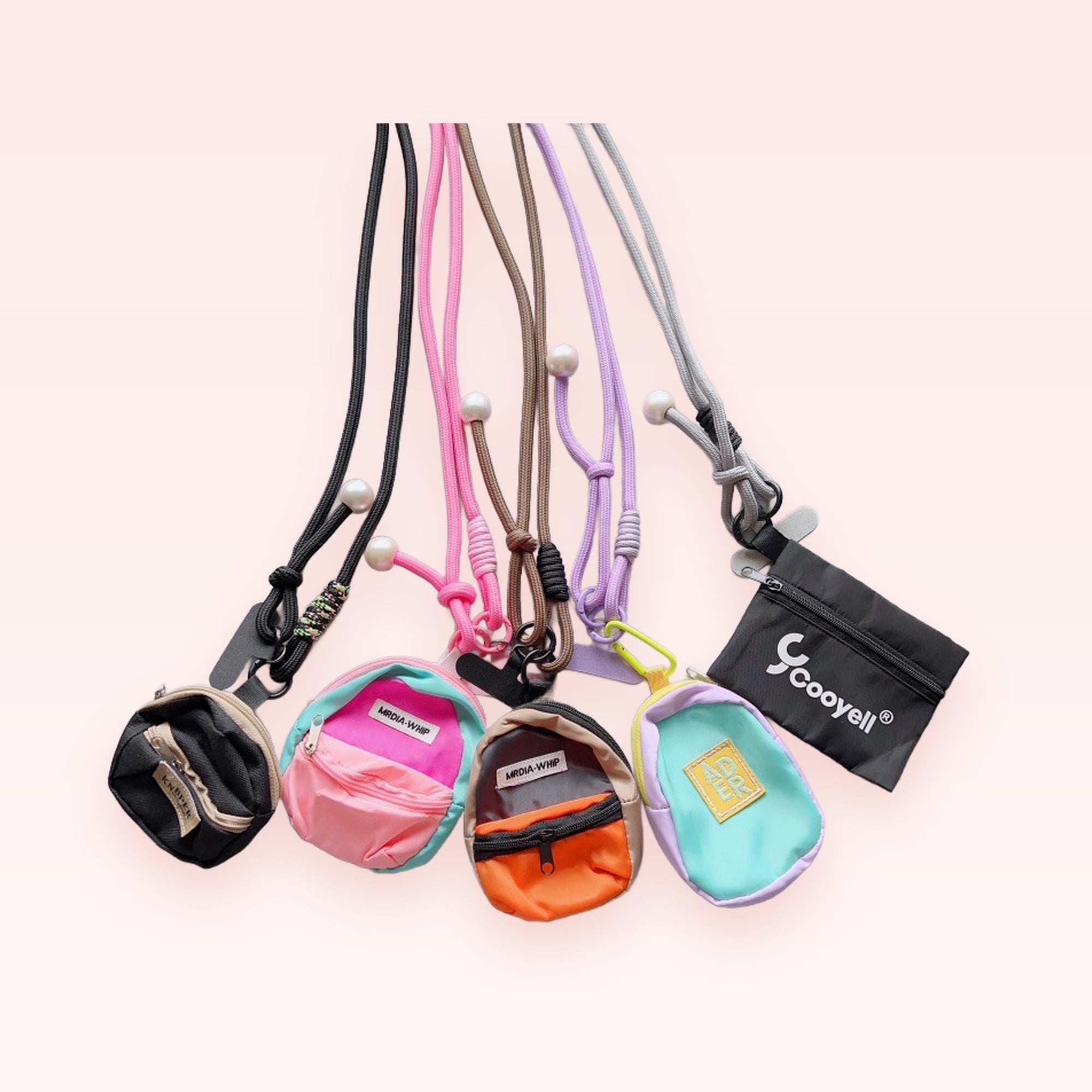Adjustable Pearl Lanyard Phone Charm | Colorful Mini Backpack & Pouch Crossbody Strap