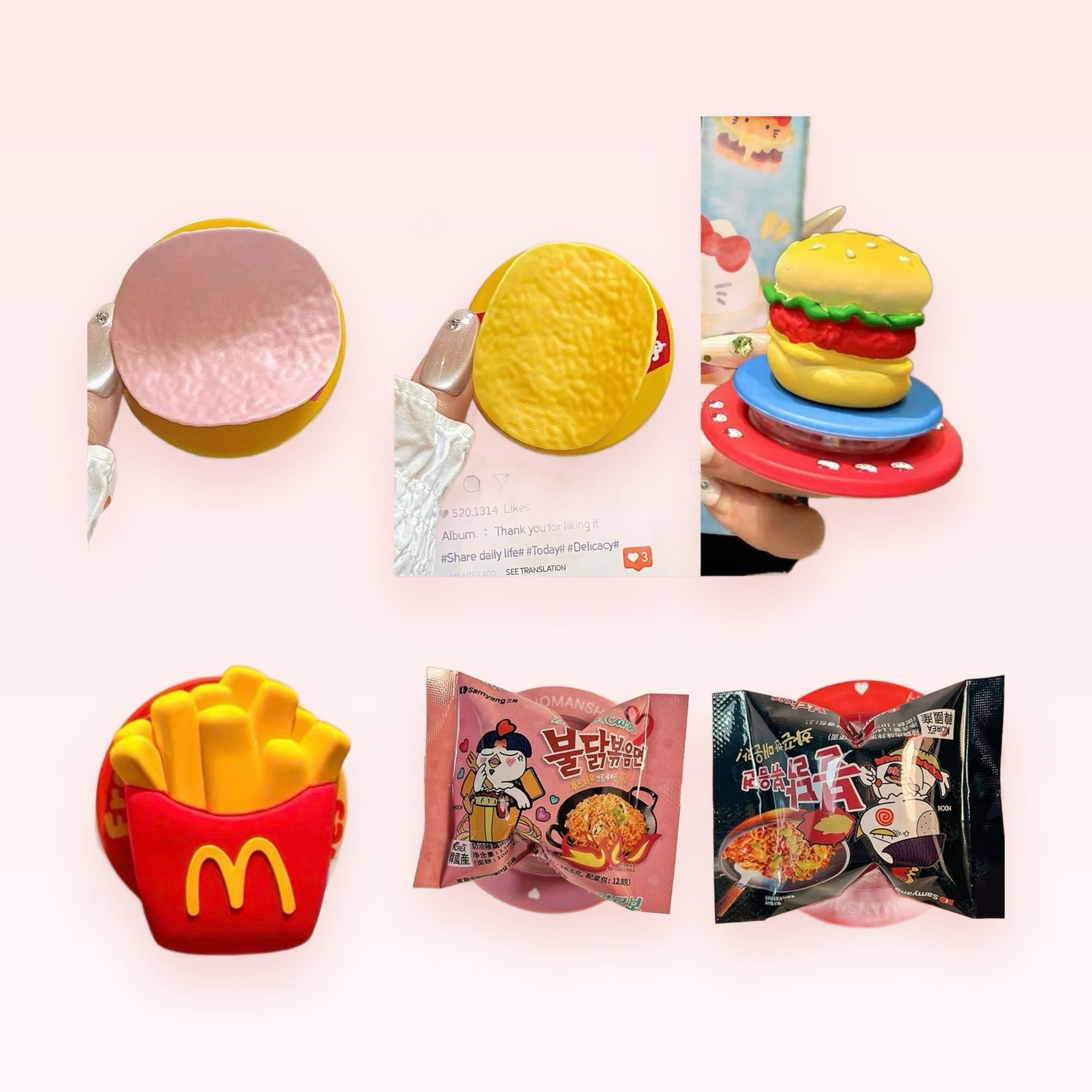 Kawaii Fast Food Phone Grips | Cute Hamburger Fries Ramen Pop Socket Stand