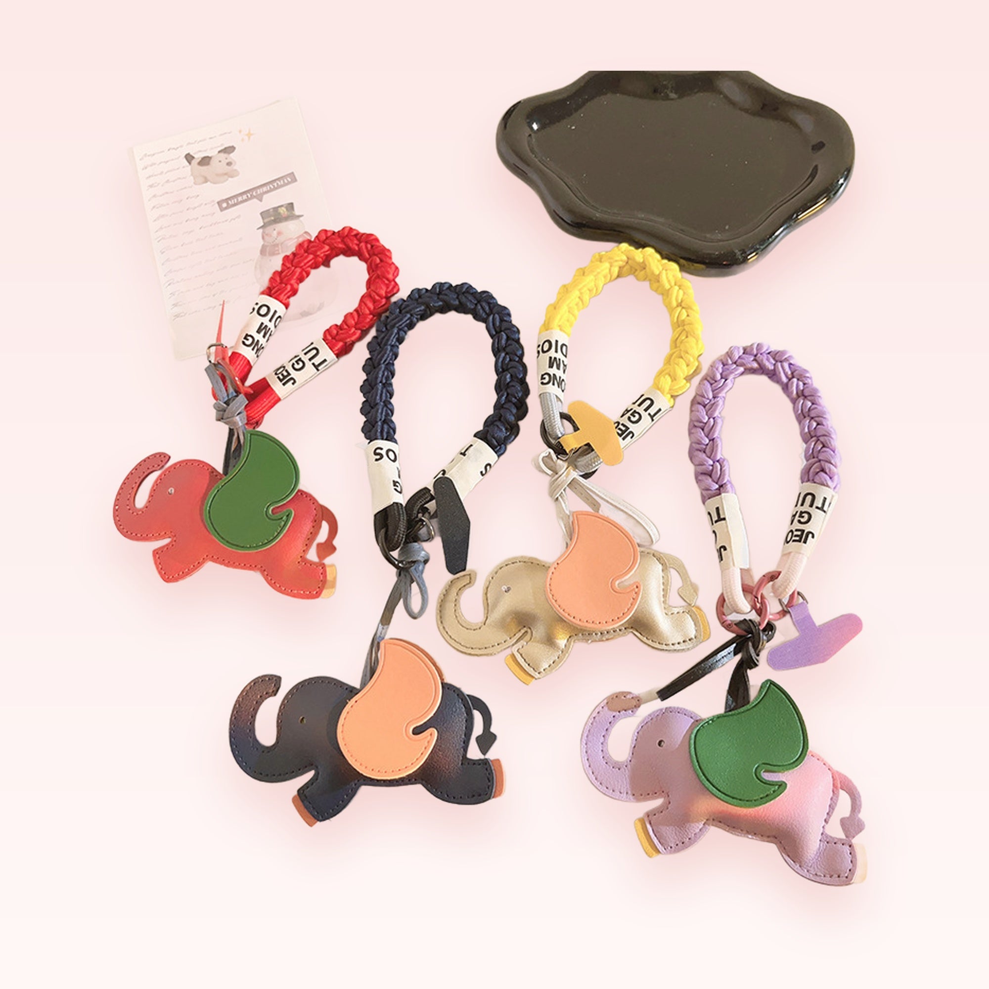 Cute Elephant Leather Phone Charm Strap | Colorful Braided Wrist Lanyard