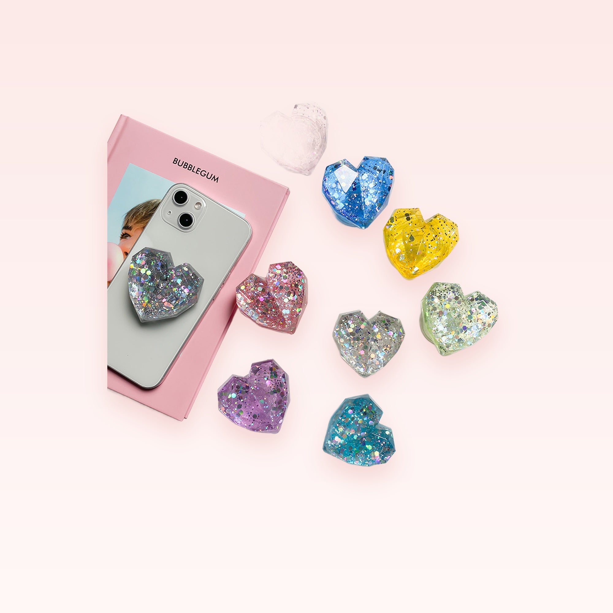 Sparkle Heart Phone Grip Stand | Glitter Pop Socket Holder