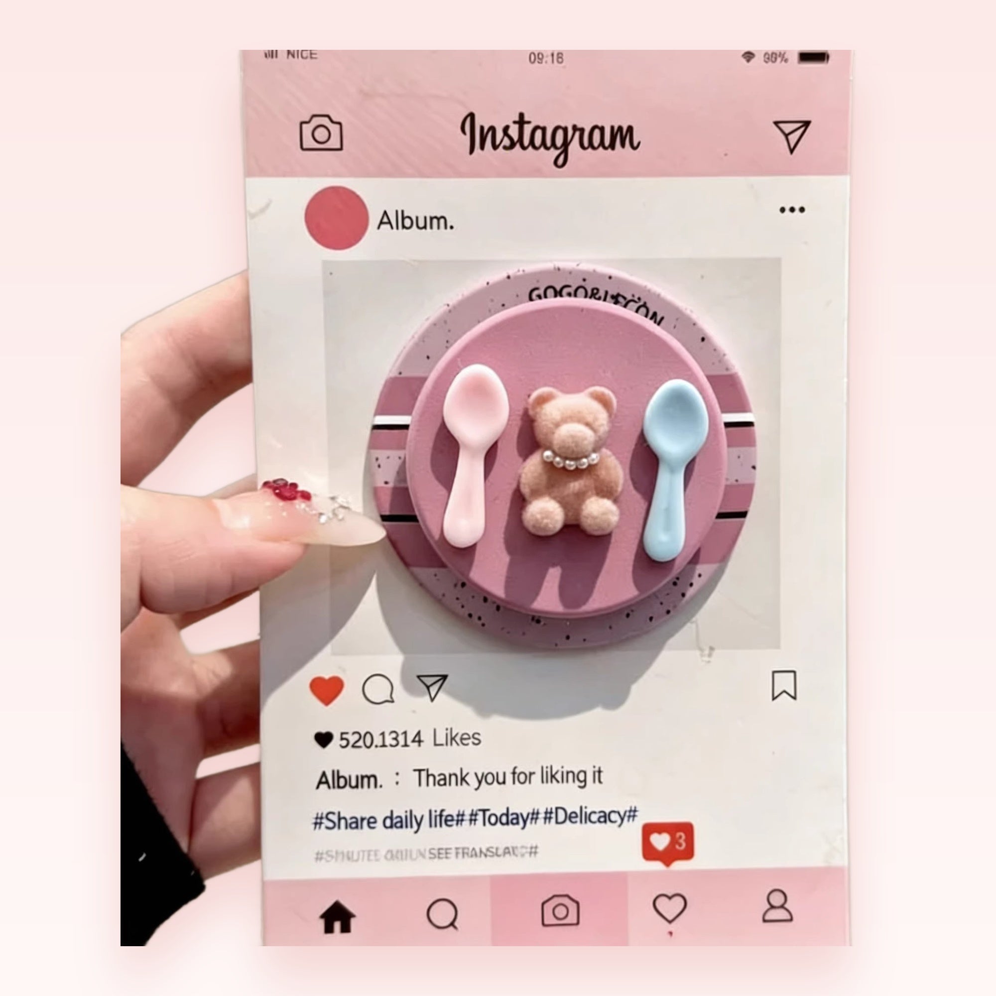 Pink Instagram Feed Bear Phone Grip | Kawaii Pastel Pop Socket Stand