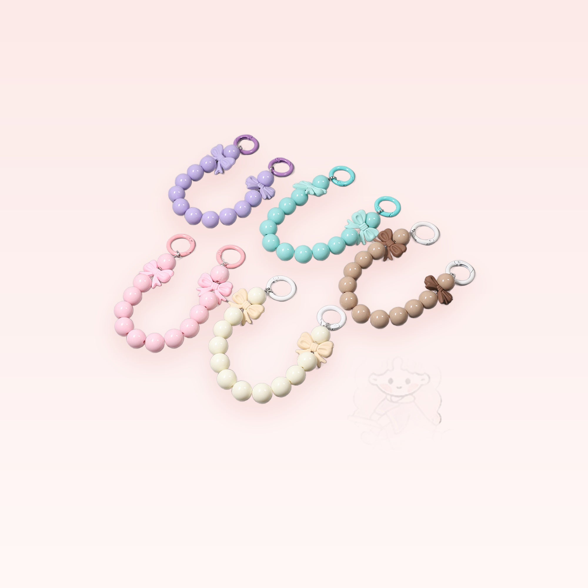 Kawaii Bow Bead Phone Charm Strap | Cute Wrist Lanyard