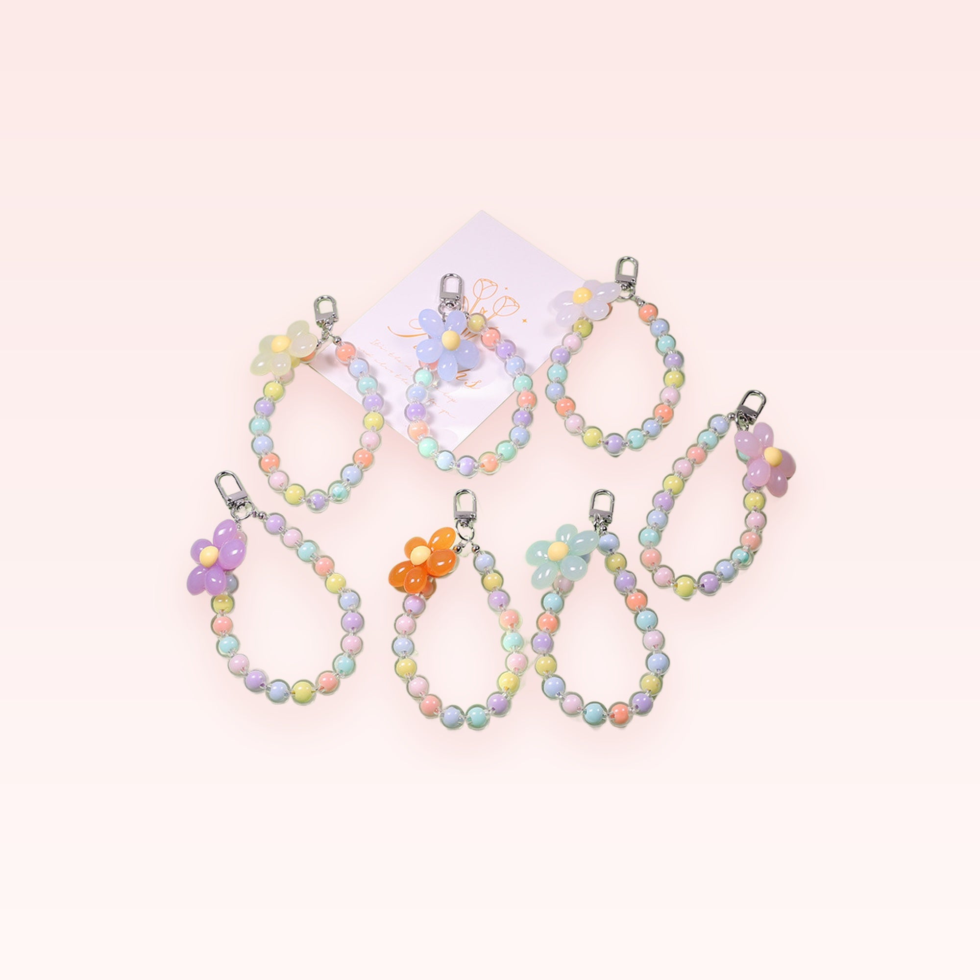 Kawaii Pastel Flower Bead Phone Charm Strap | Cute Wrist Lanyard