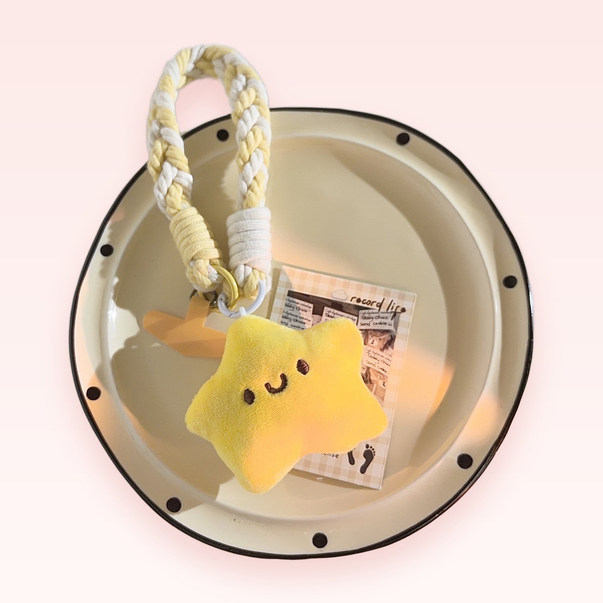 Cute Braided Yellow & White Phone Charm | Plush Star Wrist Strap