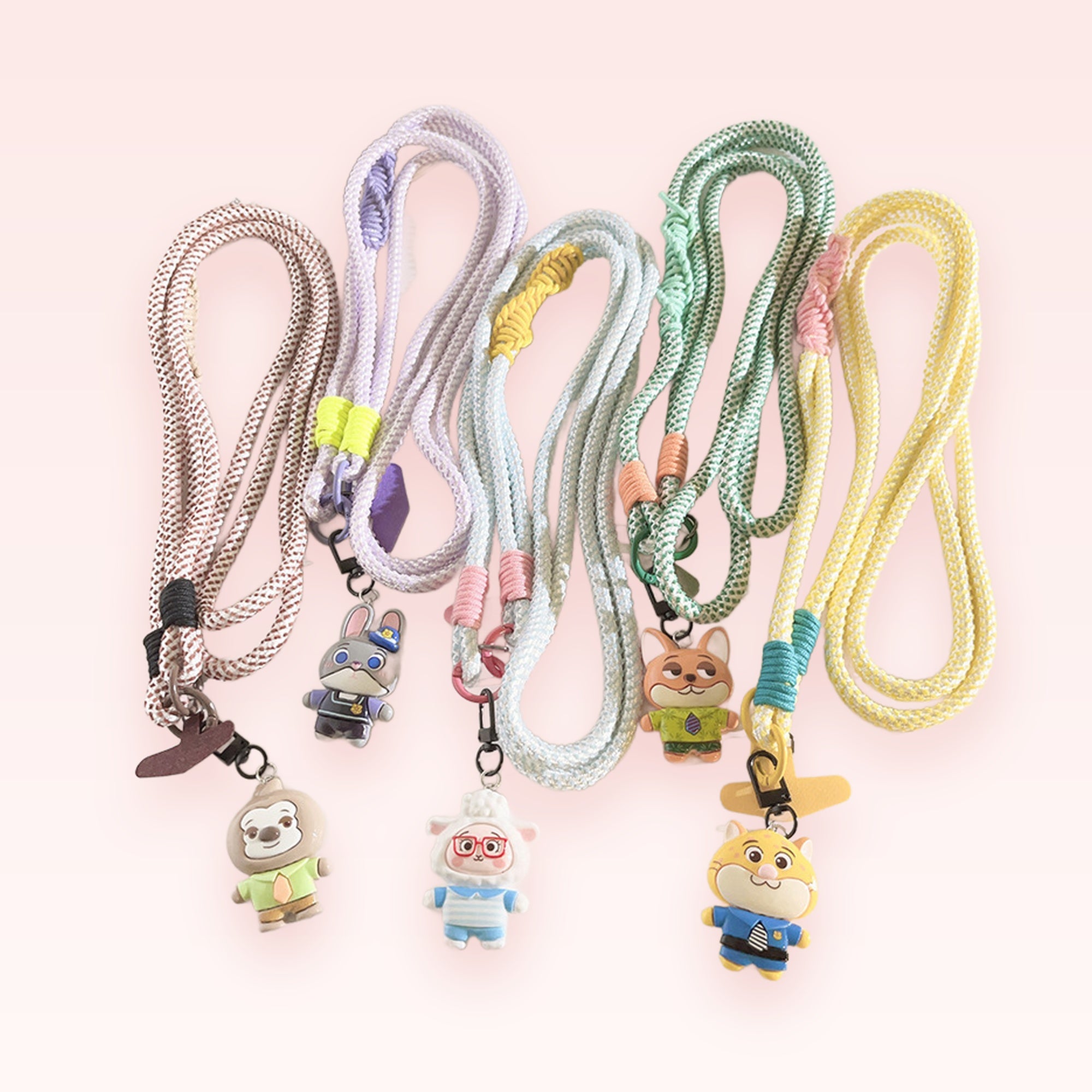 Kawaii Animal Character Phone Lanyard | Pastel Braided Rope Neck Strap