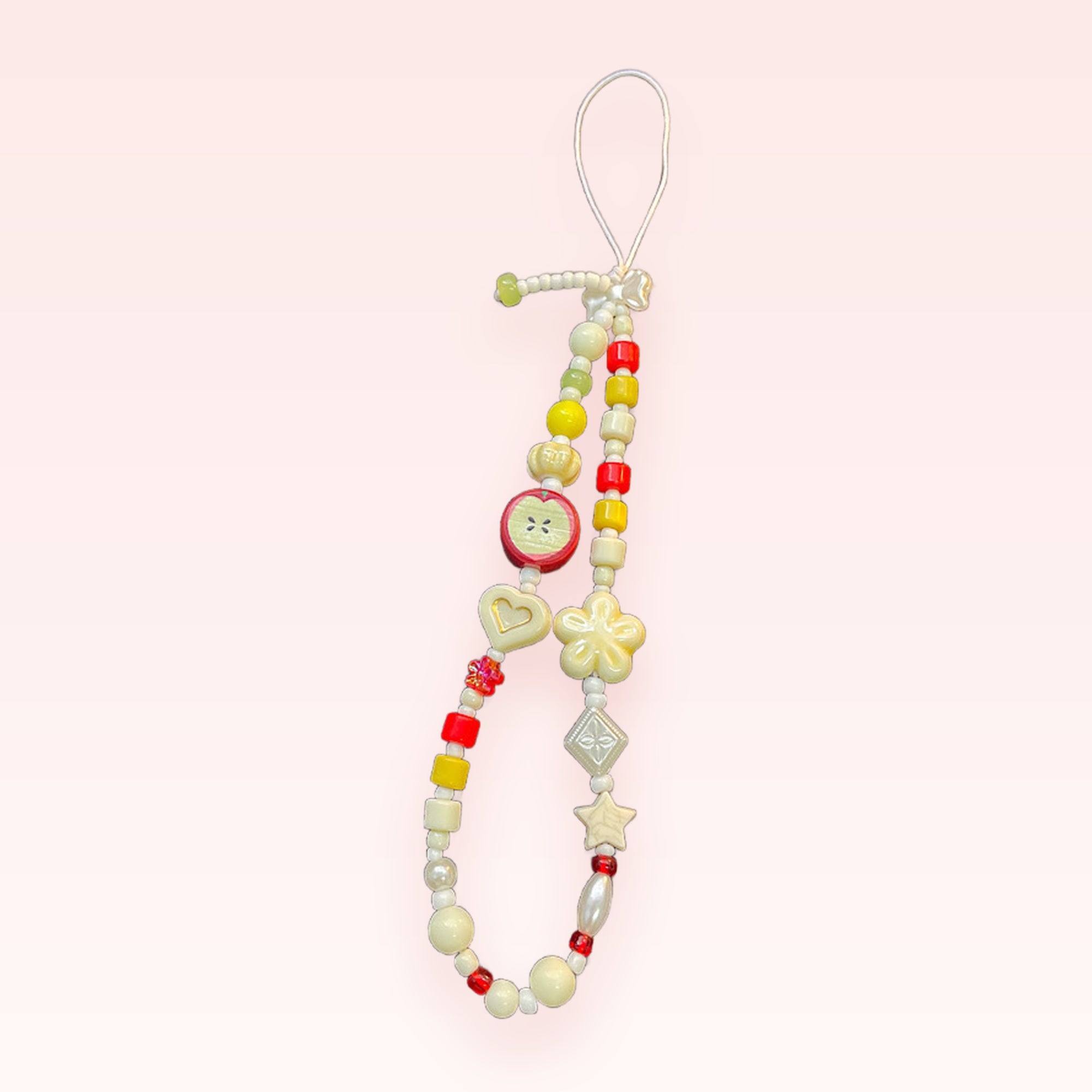 SIMPLYBUBBI — Red Apple & Daisy Beaded Phone Strap | Whimsical Heart Wrist Lanyard