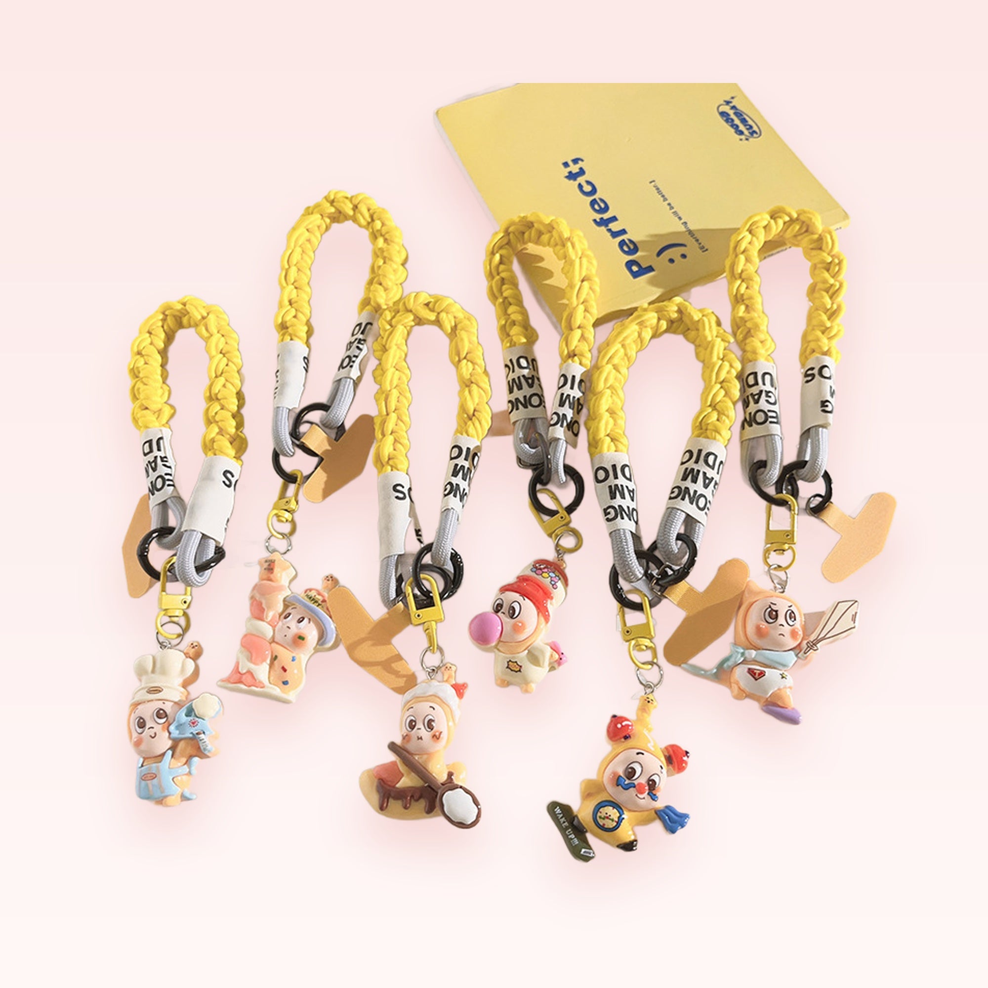 Cute Braided Yellow Rope Phone Charm | Kawaii Cartoon Character Wrist Lanyard