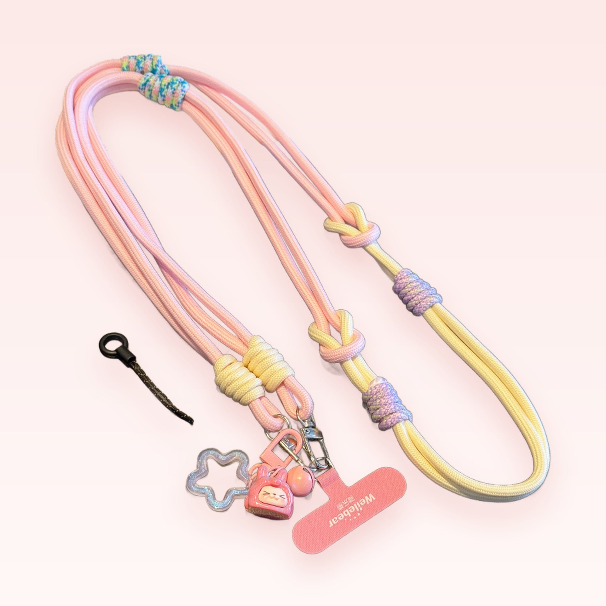 Pastel Pink & Cream Lanyard Phone Charm | Cute Beaded Crossbody Strap with Charms