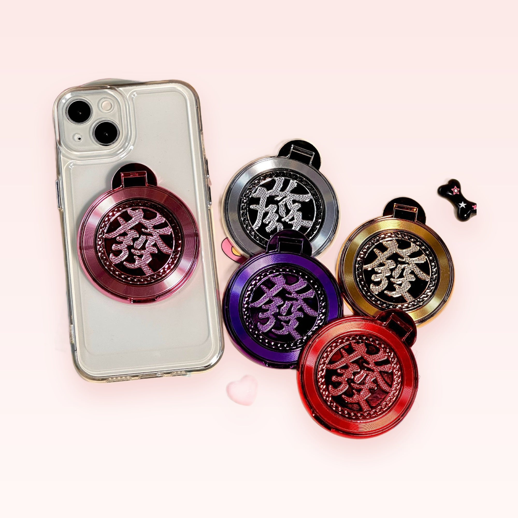 Metallic Lucky Character Phone Ring | Aesthetic 360° Finger Holder Kickstand