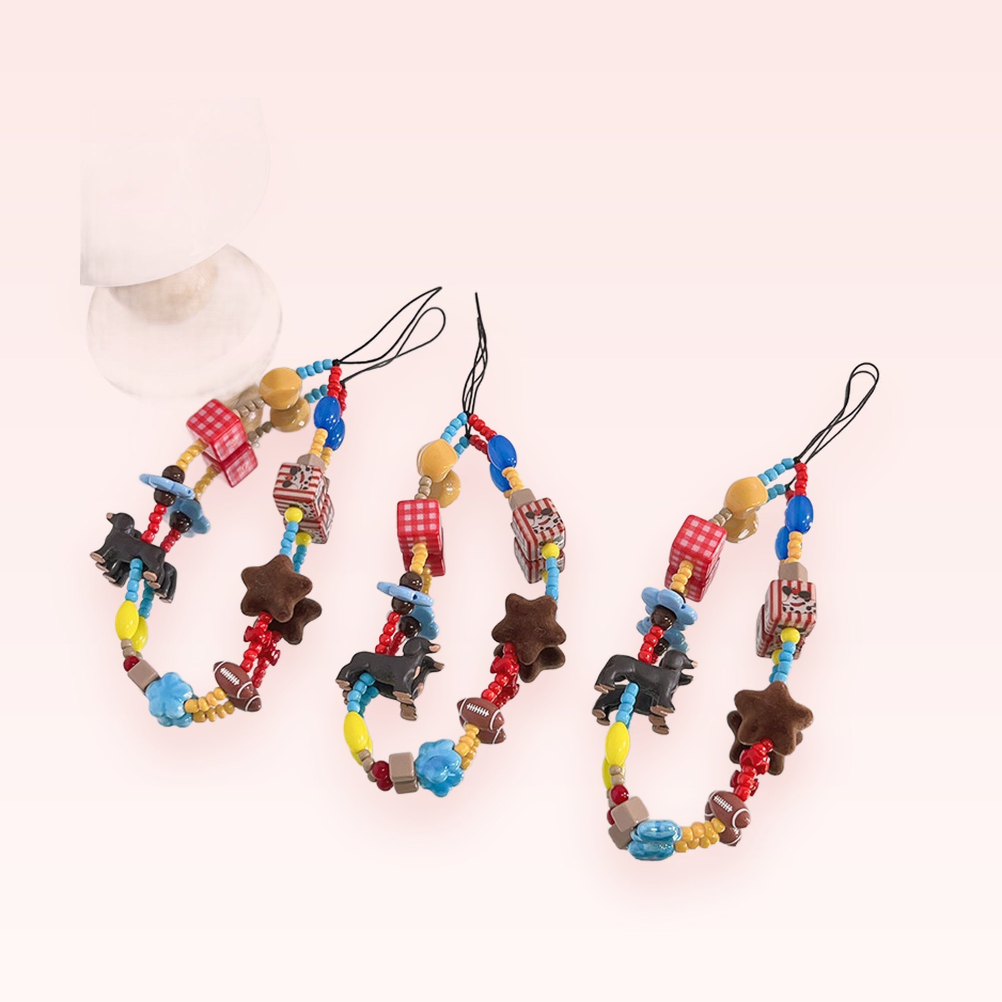 Cute Dachshund & Star Phone Charm | Colorful Beaded Wrist Strap