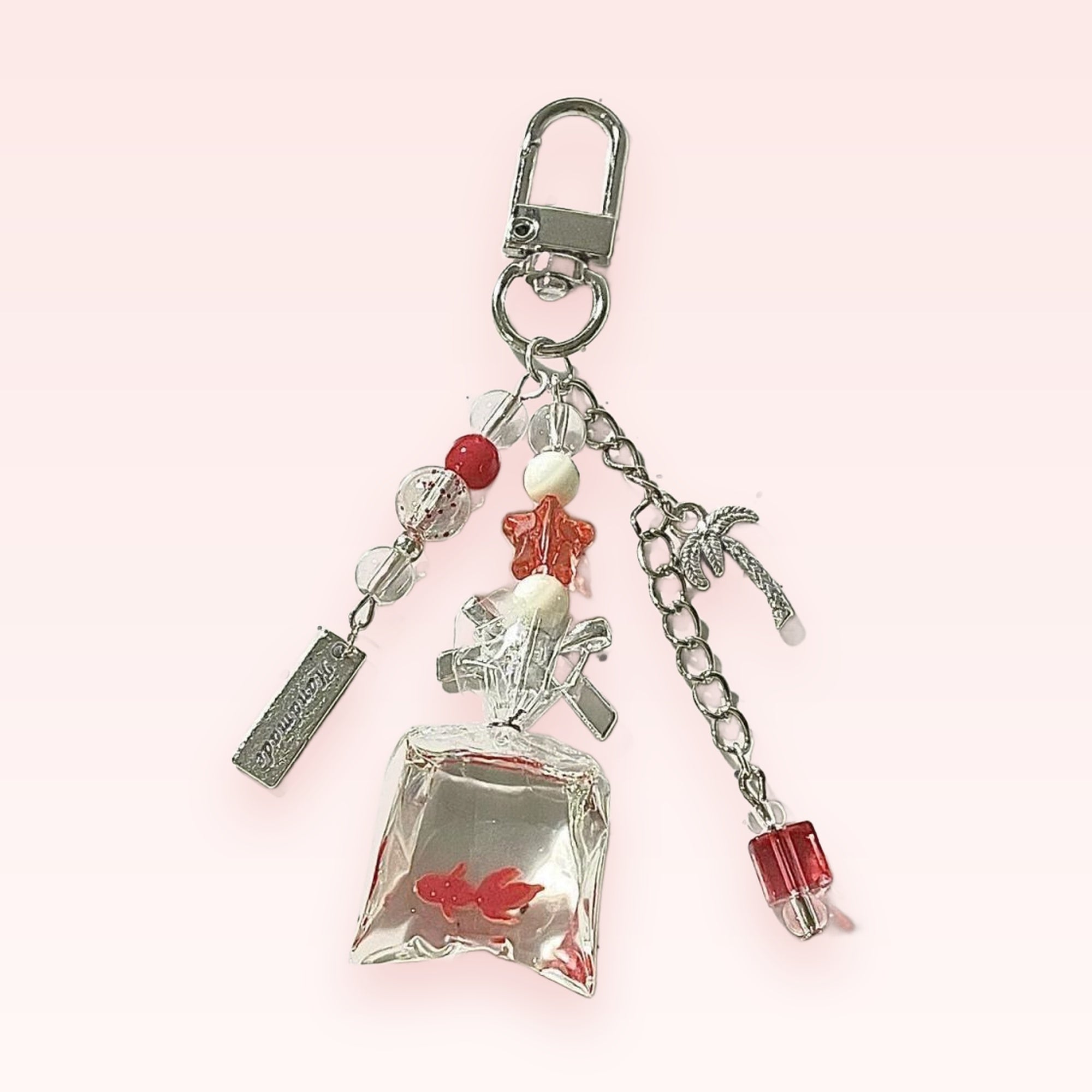 Red Goldfish Bag Phone Charm | Kawaii Beaded Keychain with Palm Tree
