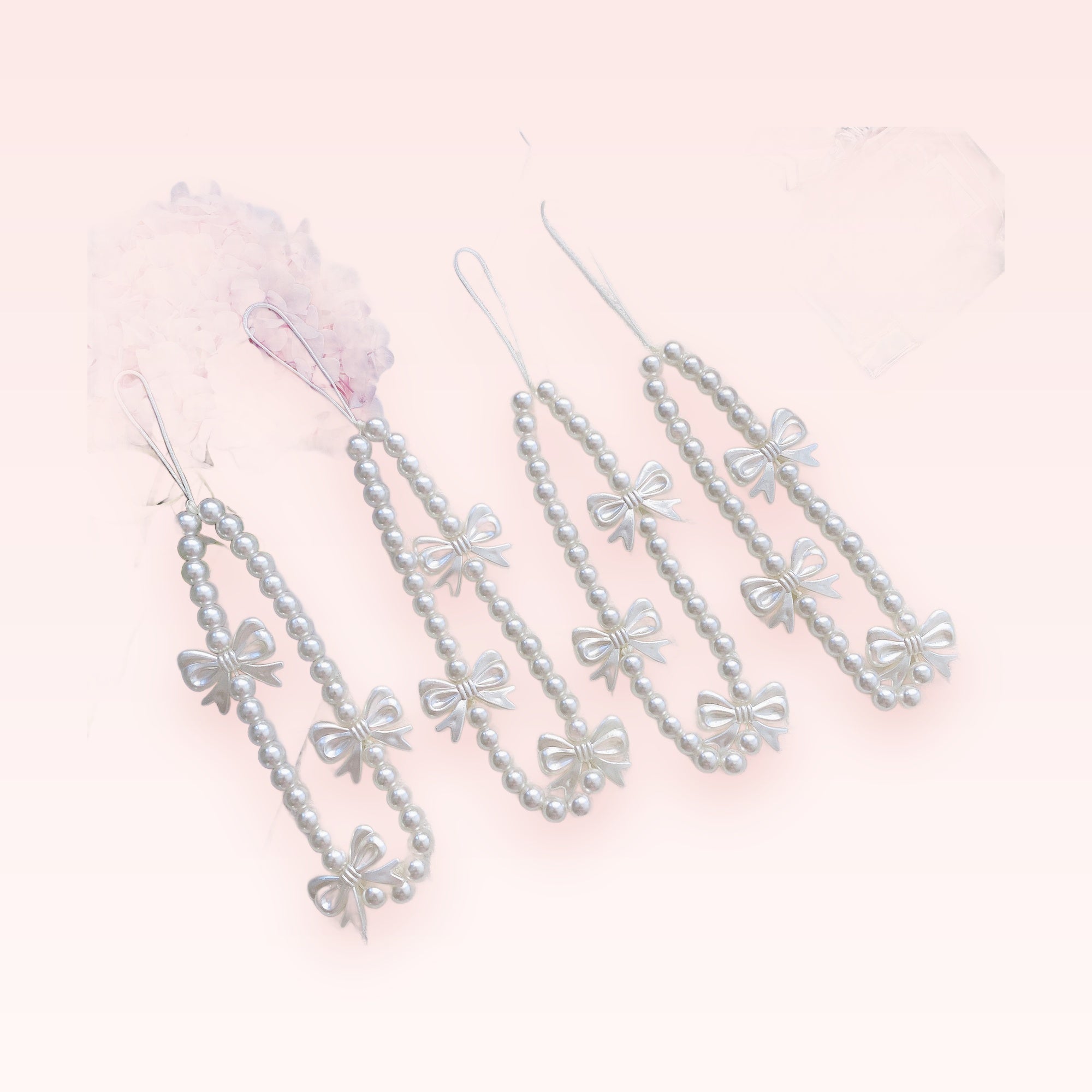Cute Pearl Bow Phone Charm Strap | Aesthetic Beaded Wrist Lanyard