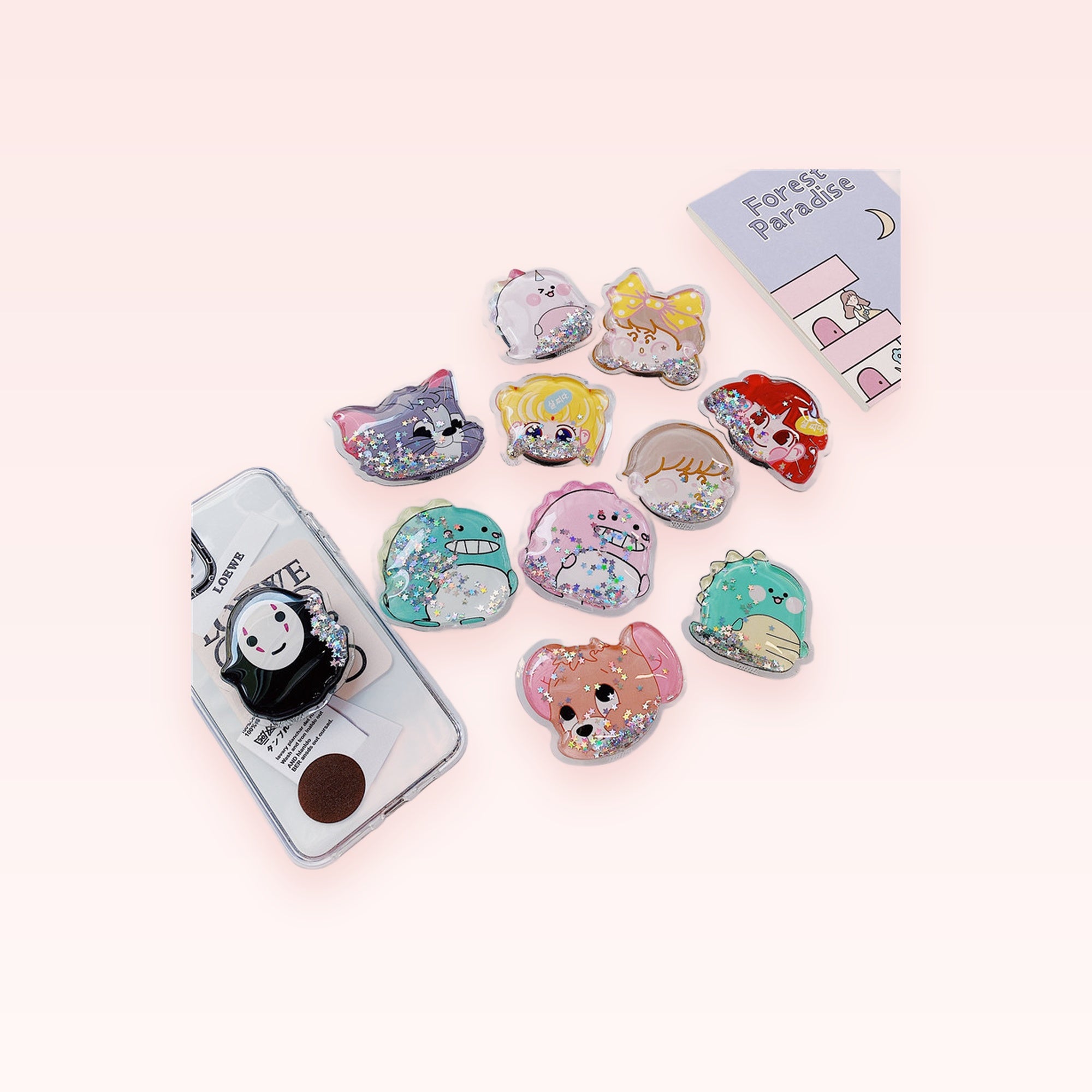 Kawaii Glitter Phone Grip Stand | Cute Character Pop Socket Holder