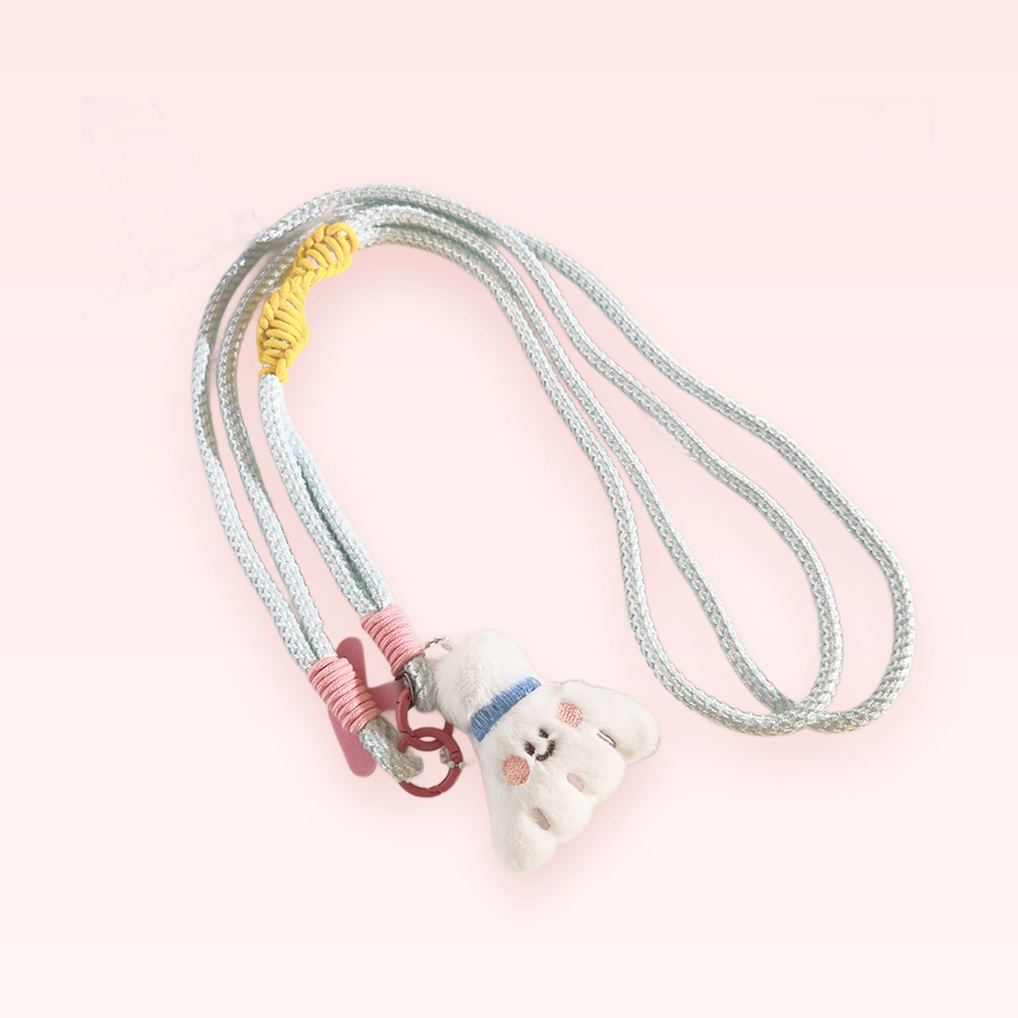 Cute Fluffy White Badminton Racket Phone Lanyard | Kawaii Blue & Pink Strap