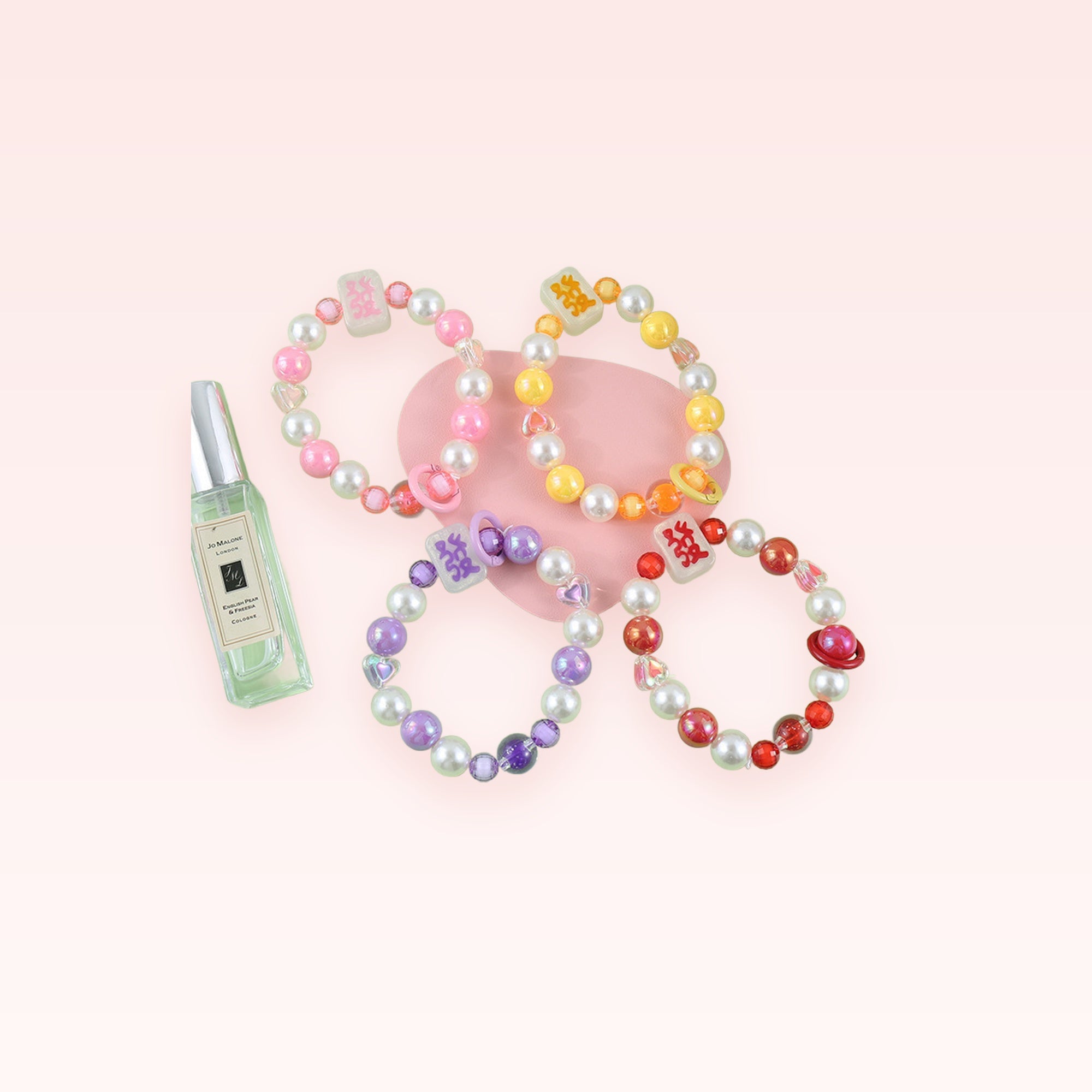 Kawaii Mahjong Pearl Bead Phone Charm Strap | Cute Wrist Lanyard
