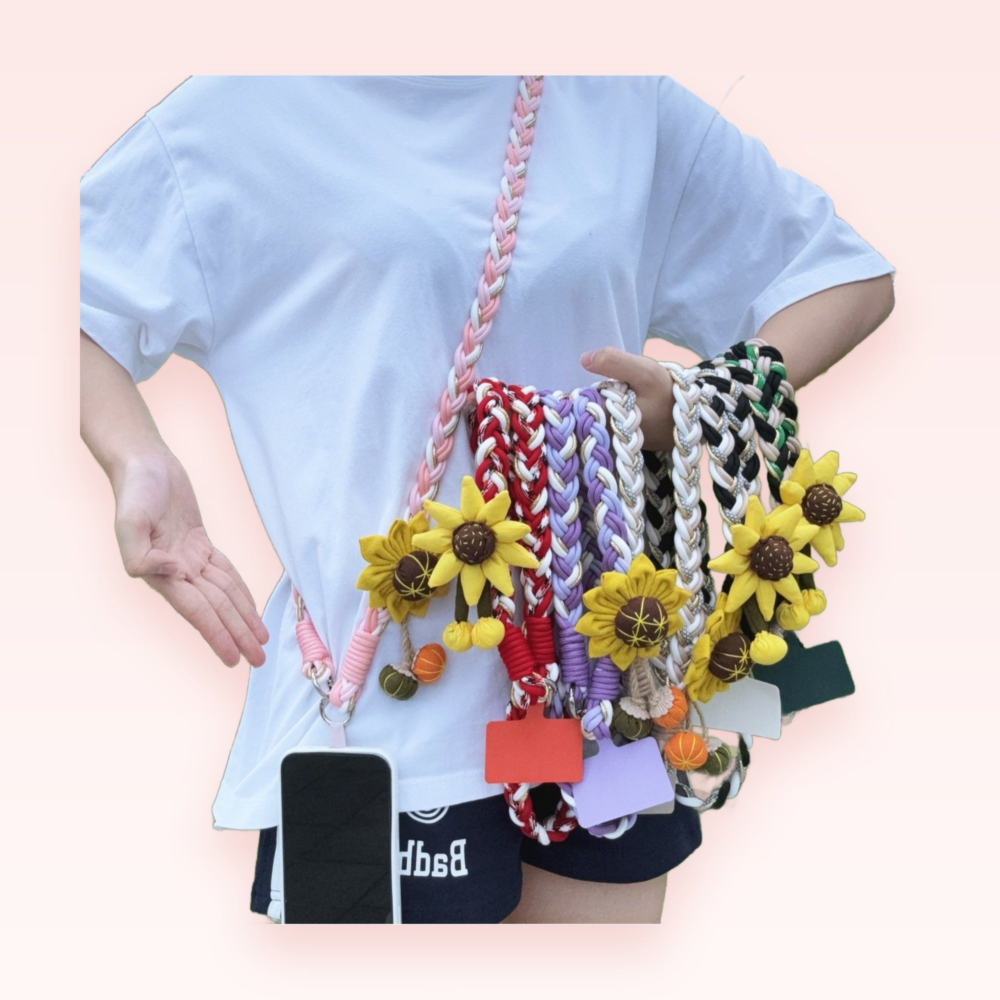 Braided Sunflower Phone Lanyard Strap | Aesthetic Colorful Crossbody Phone Charm