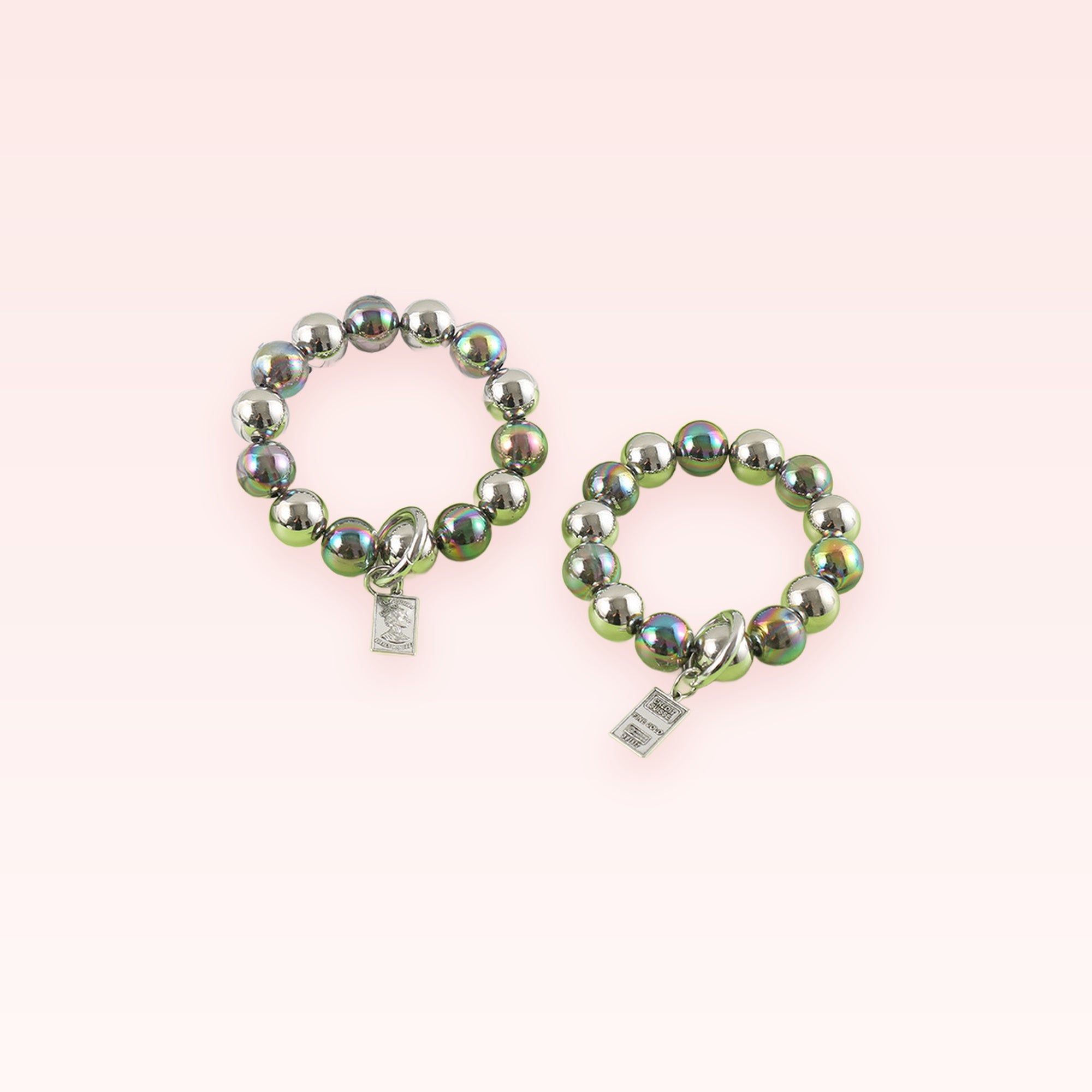 Iridescent Bead Phone Charm Strap | Metallic Wrist Lanyard