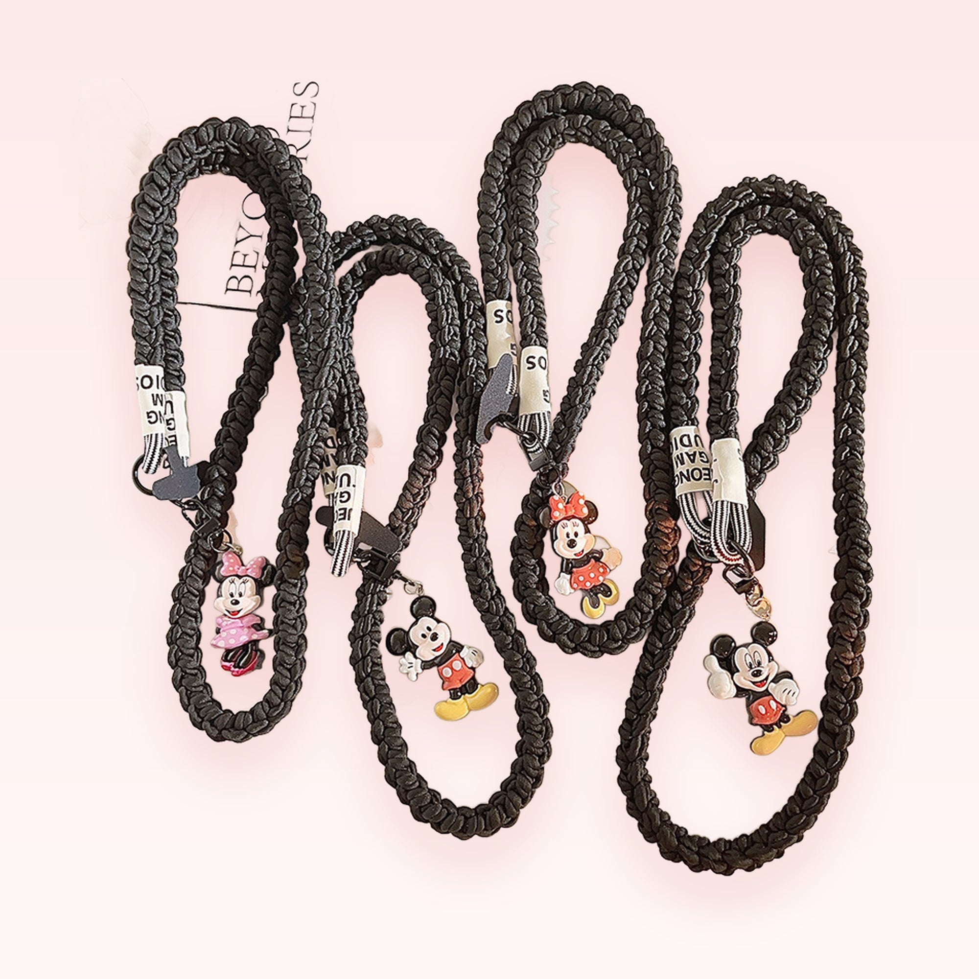 Braided Mickey & Minnie Phone Charm Lanyard | Cute Cartoon Character Strap