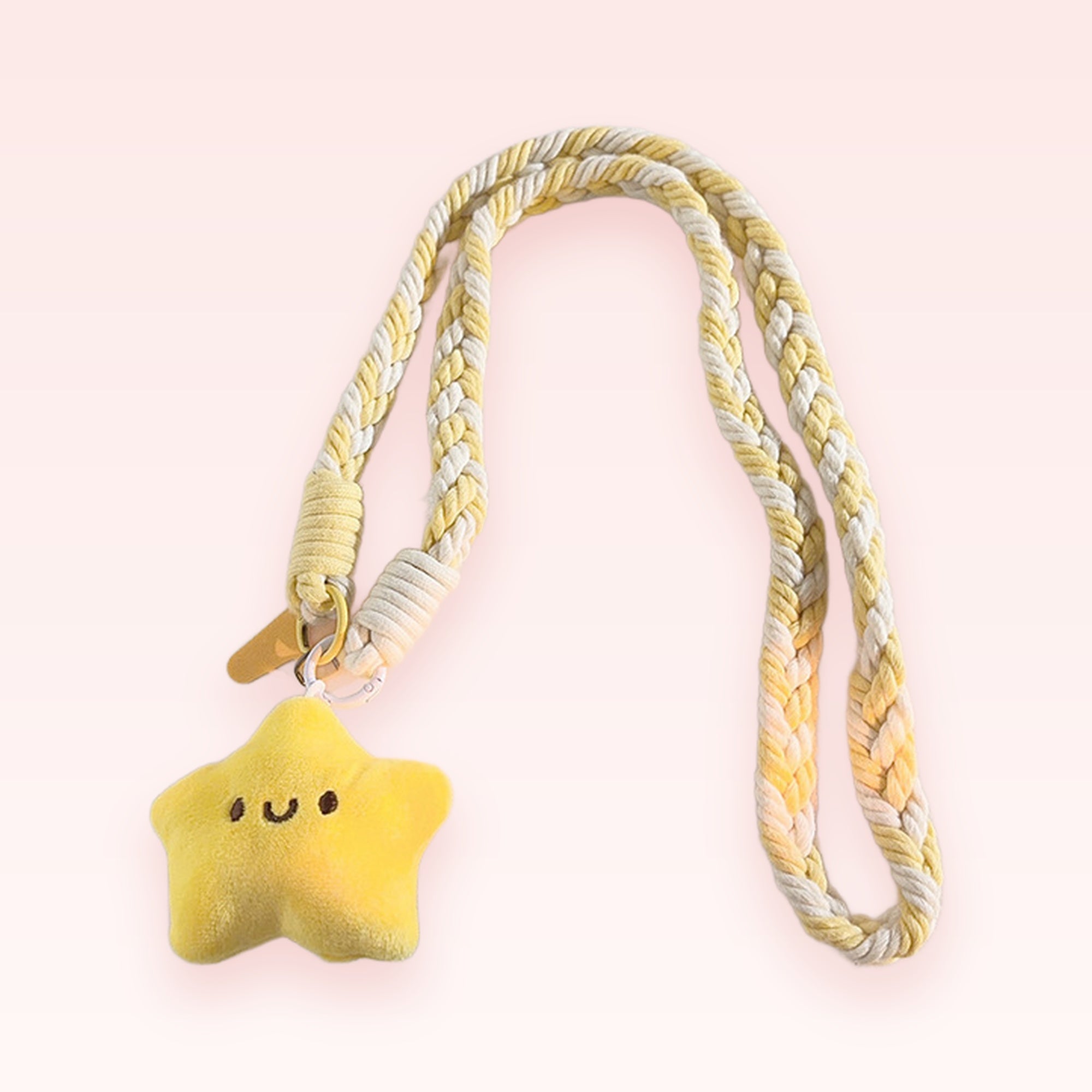 Cute Yellow Braided Phone Charm Lanyard | Kawaii Plush Star Wrist Strap