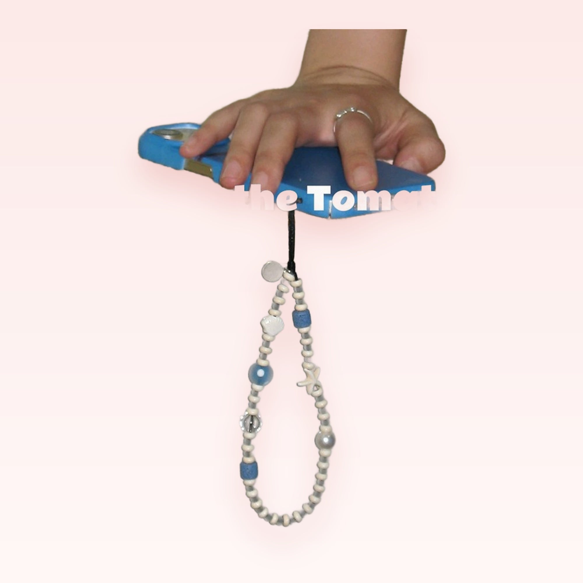 Aesthetic Blue & White Beaded Phone Charm | Seashell Starfish Wrist Strap