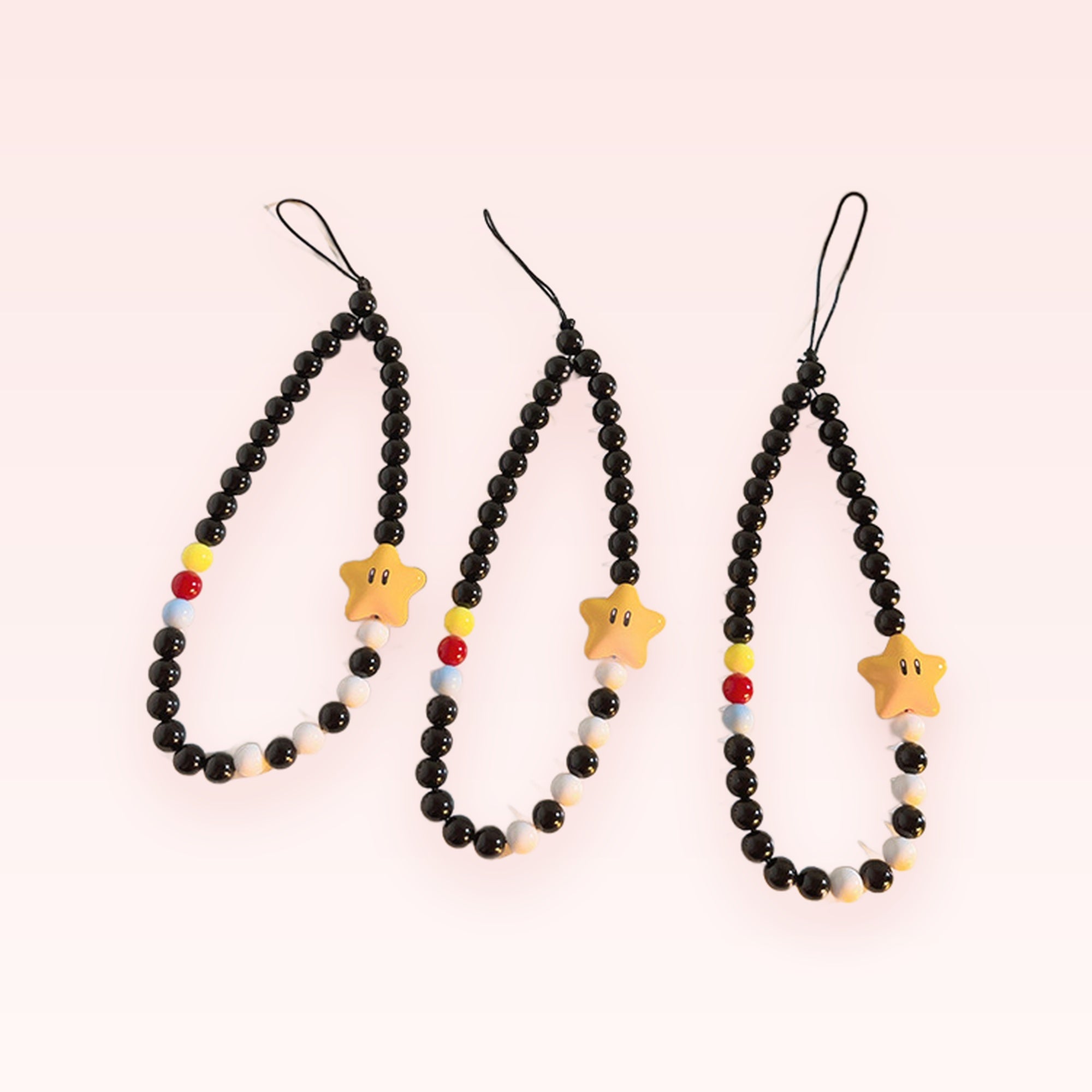 SIMPLYBUBBI — Black & White Beaded Star Phone Strap | Cute Wrist Lanyard