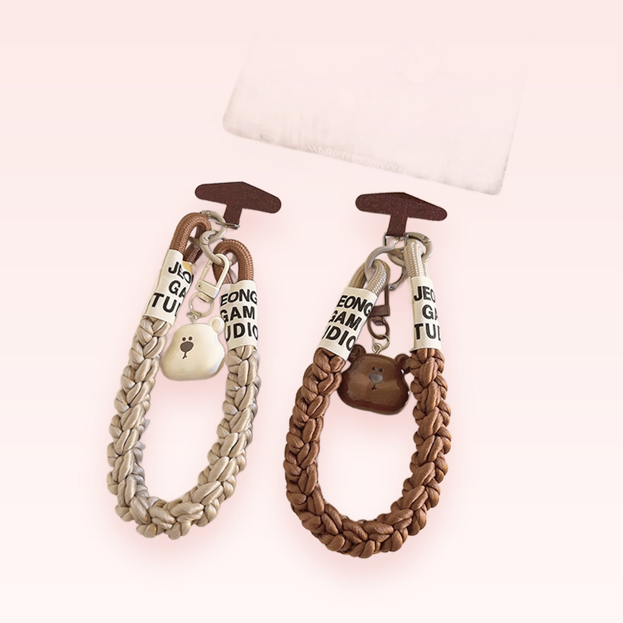 Braided Wrist Lanyard Phone Charm with Bear Pendant | Cute Braided Strap Phone Accessory