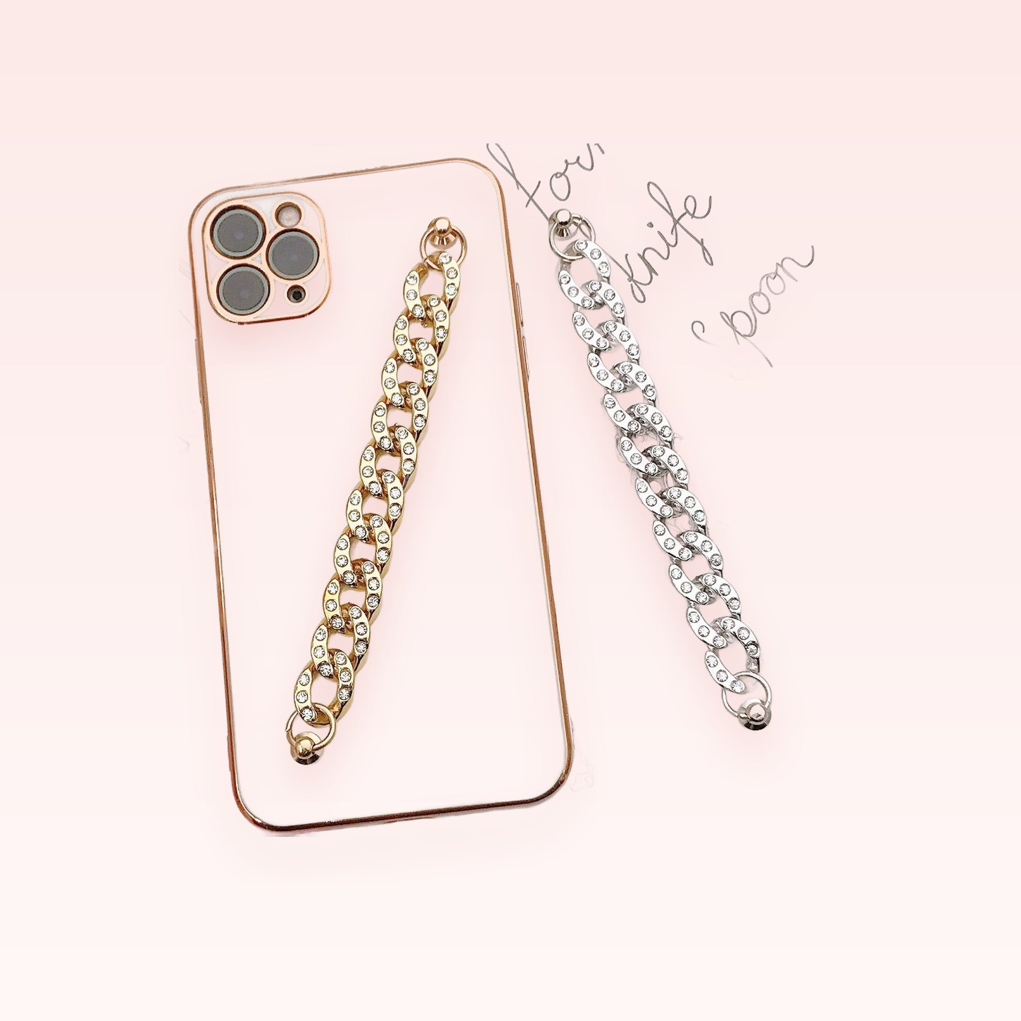 Rhinestone Chain Phone Charm | Gold & Silver Sparkle Wrist Strap