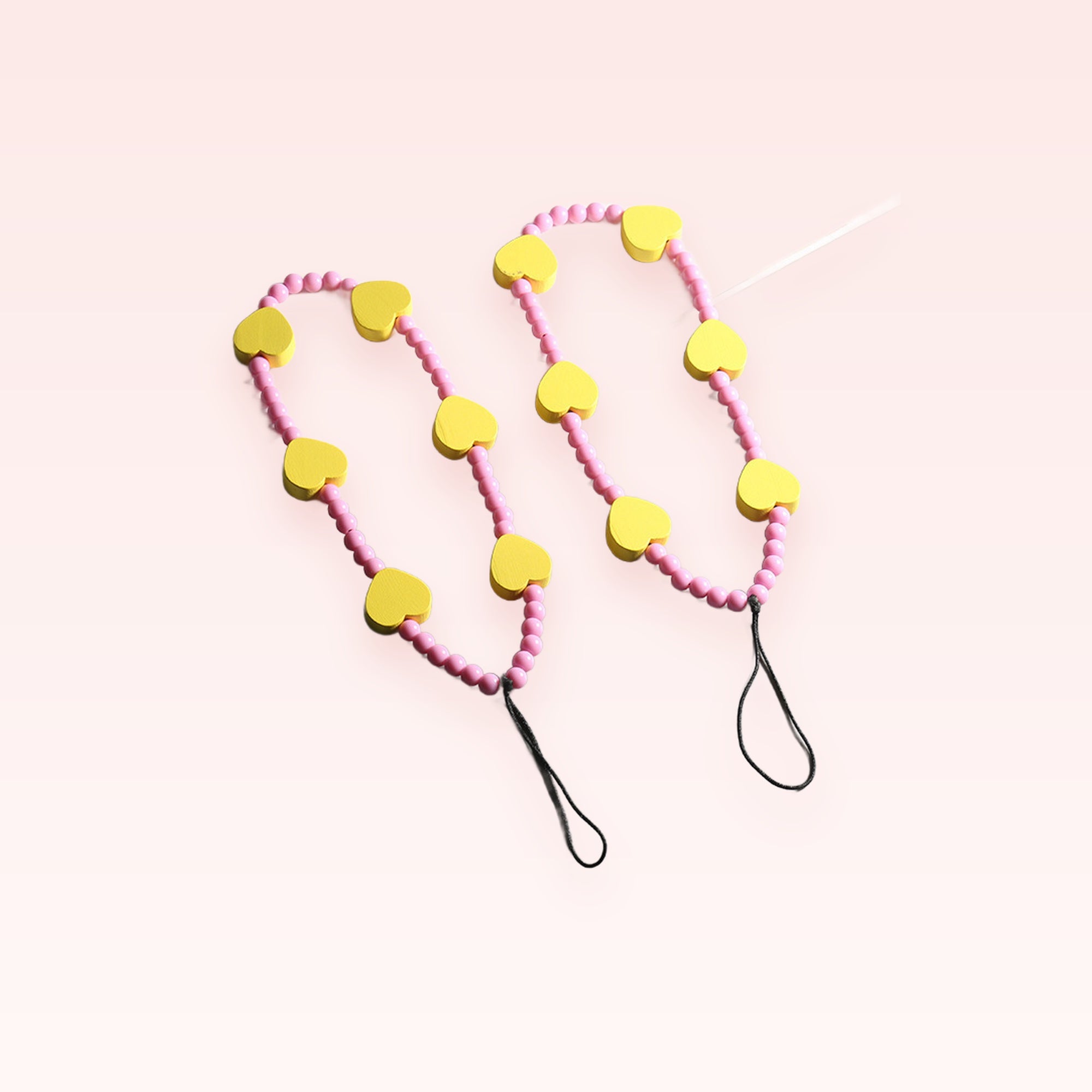 Kawaii Heart Bead Phone Charm Strap | Cute Pink & Yellow Lanyard